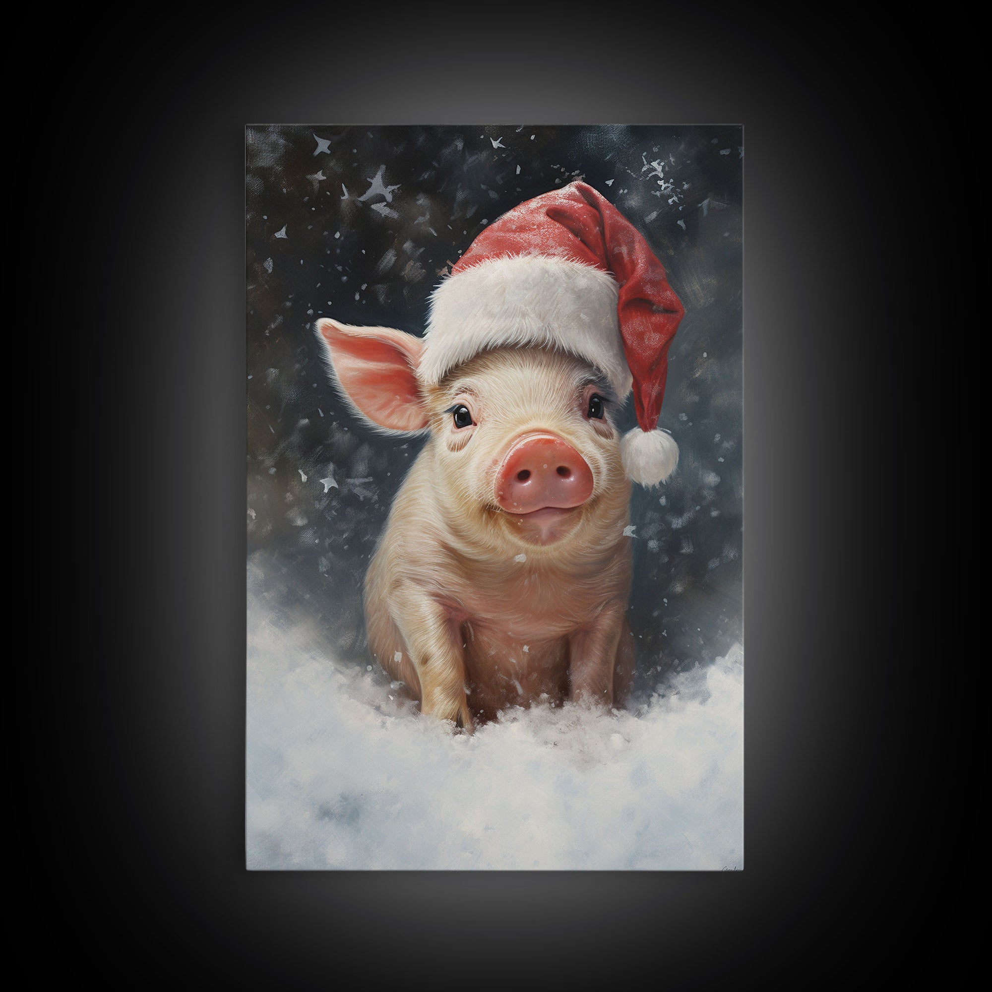 Cute Christmas Pig In A Santa Hat, Christmas Art, Christmas Decor, Christmas Wall Art, Farmhouse Christmas, Vintage Christmas, Pig Print