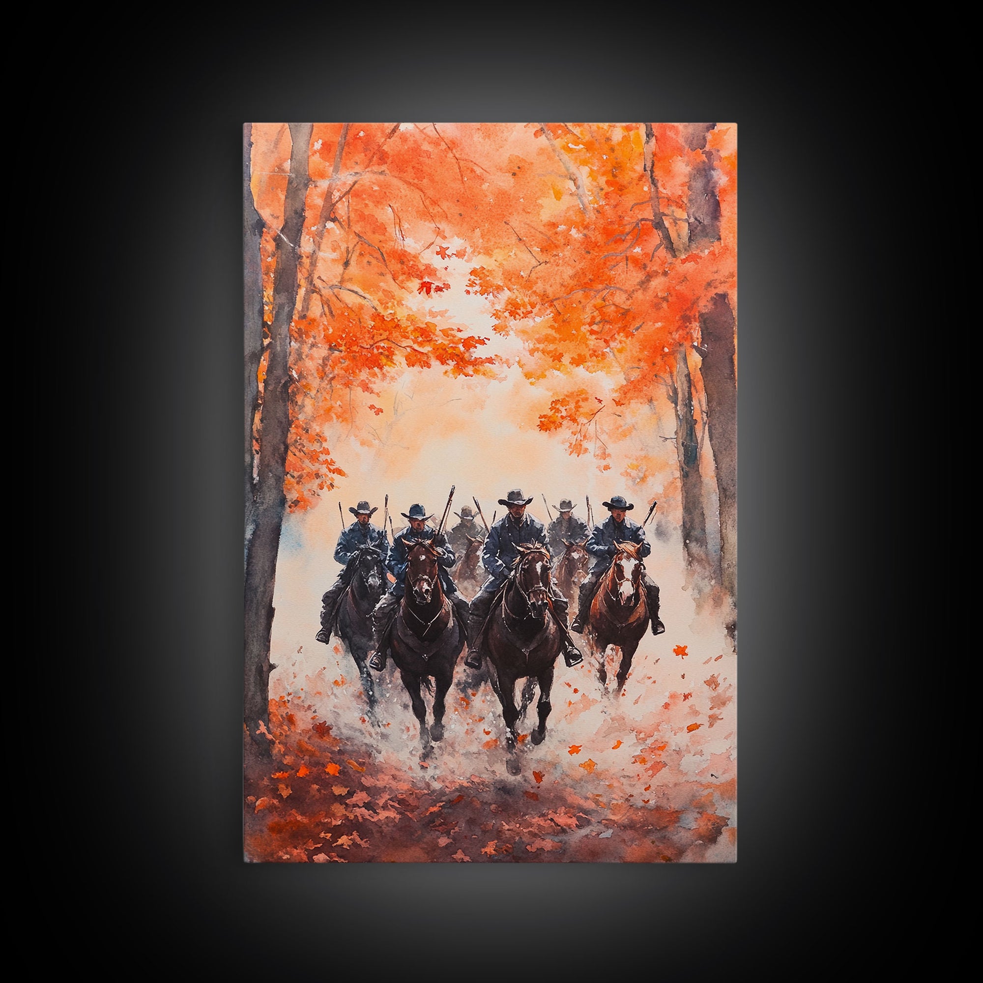 The Posse in Autumn, Wild West Decor, Framed Canvas Print, Manly Wall Art