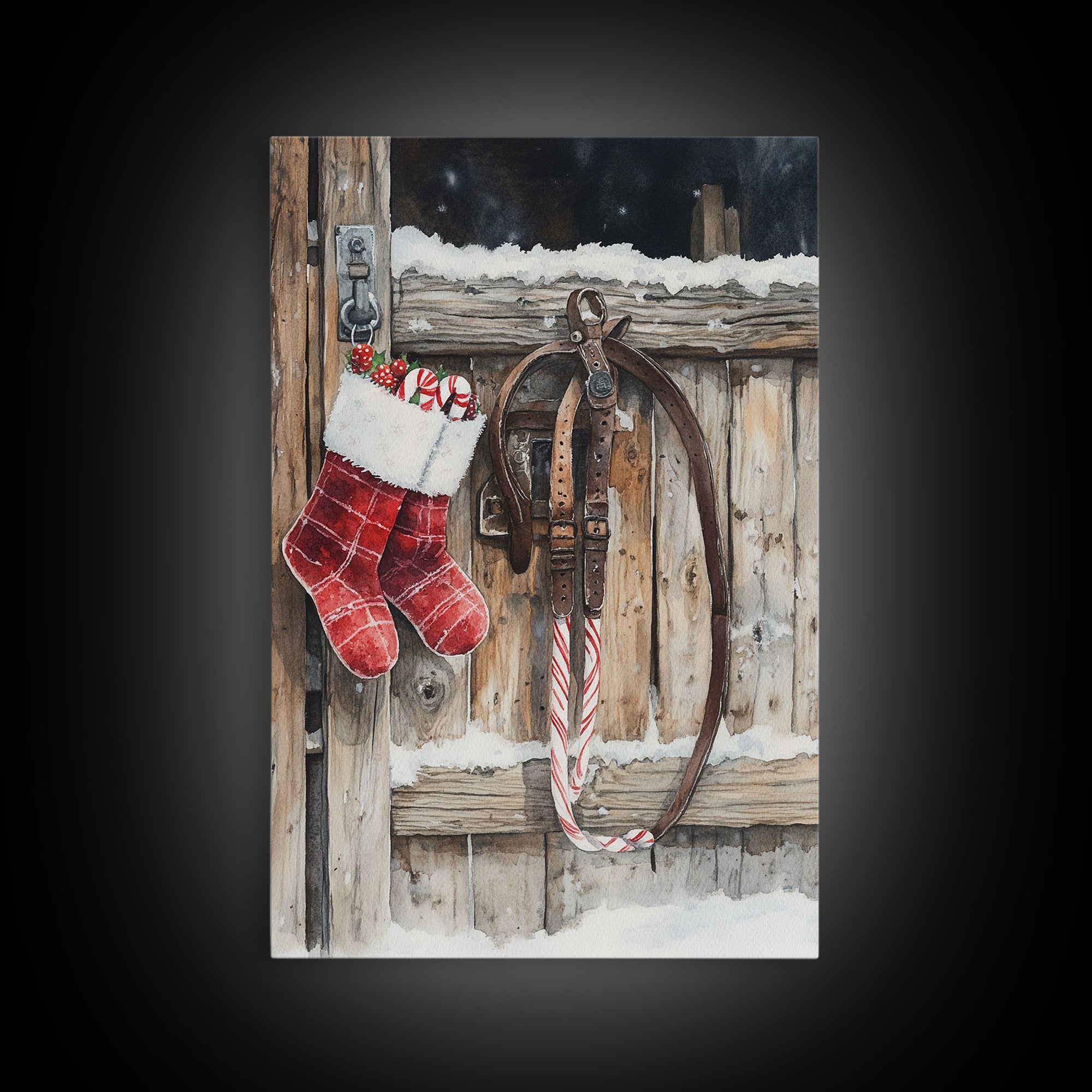 Wild West Christmas, Framed Canvas Print, Stirrups and Stockings, Cowboy Art