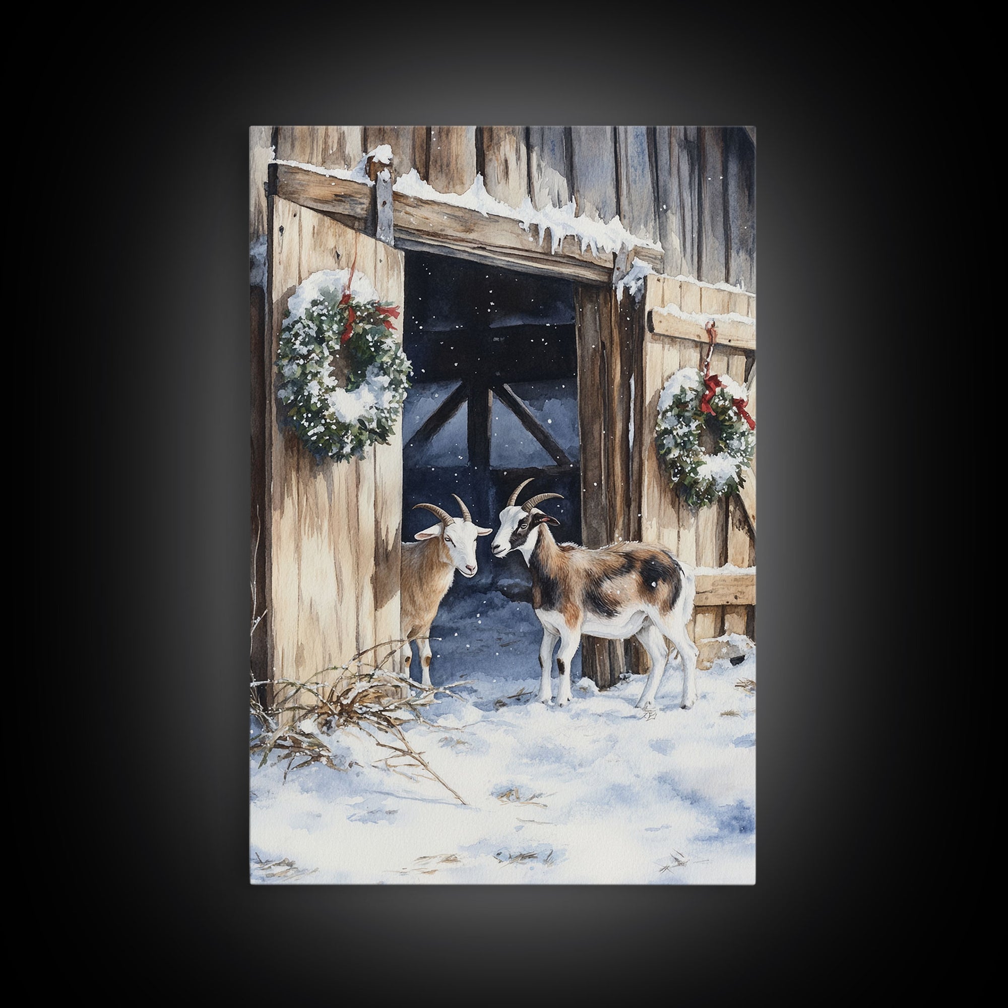 Cute Goats In The Winter, Rustic Farmhouse Wall Art, Holiday Gift, Gallery Wall Decor, Winter Vibes, Christmas 2024 Wall Art