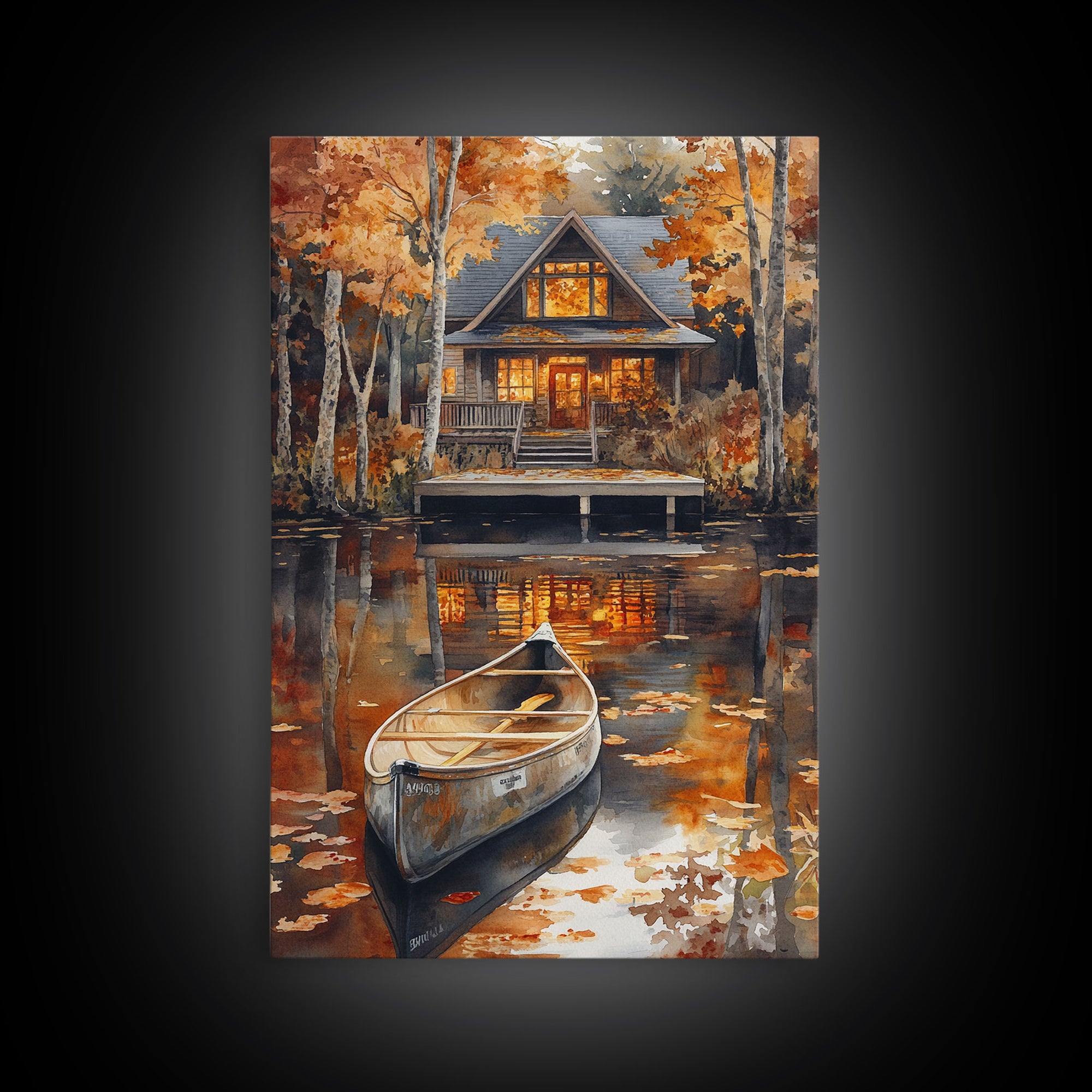 Canoe on the Lake, Lake House Decor, Framed Wall Art Canvas Print, Fall Decor, Seasonal Decor, Holiday Decor Gift