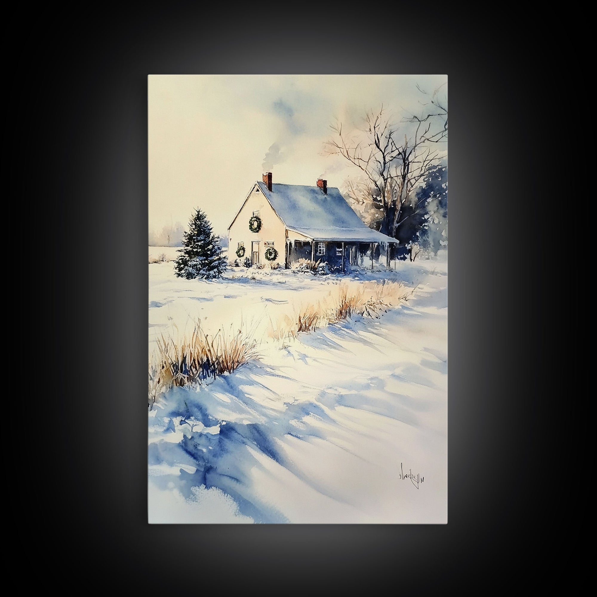 Farmhouse Christmas Decor, Wall Art, Retro Christmas Decor, Vintage Style Xmas Art for 2024, Modern Farmhouse Winter Landscape