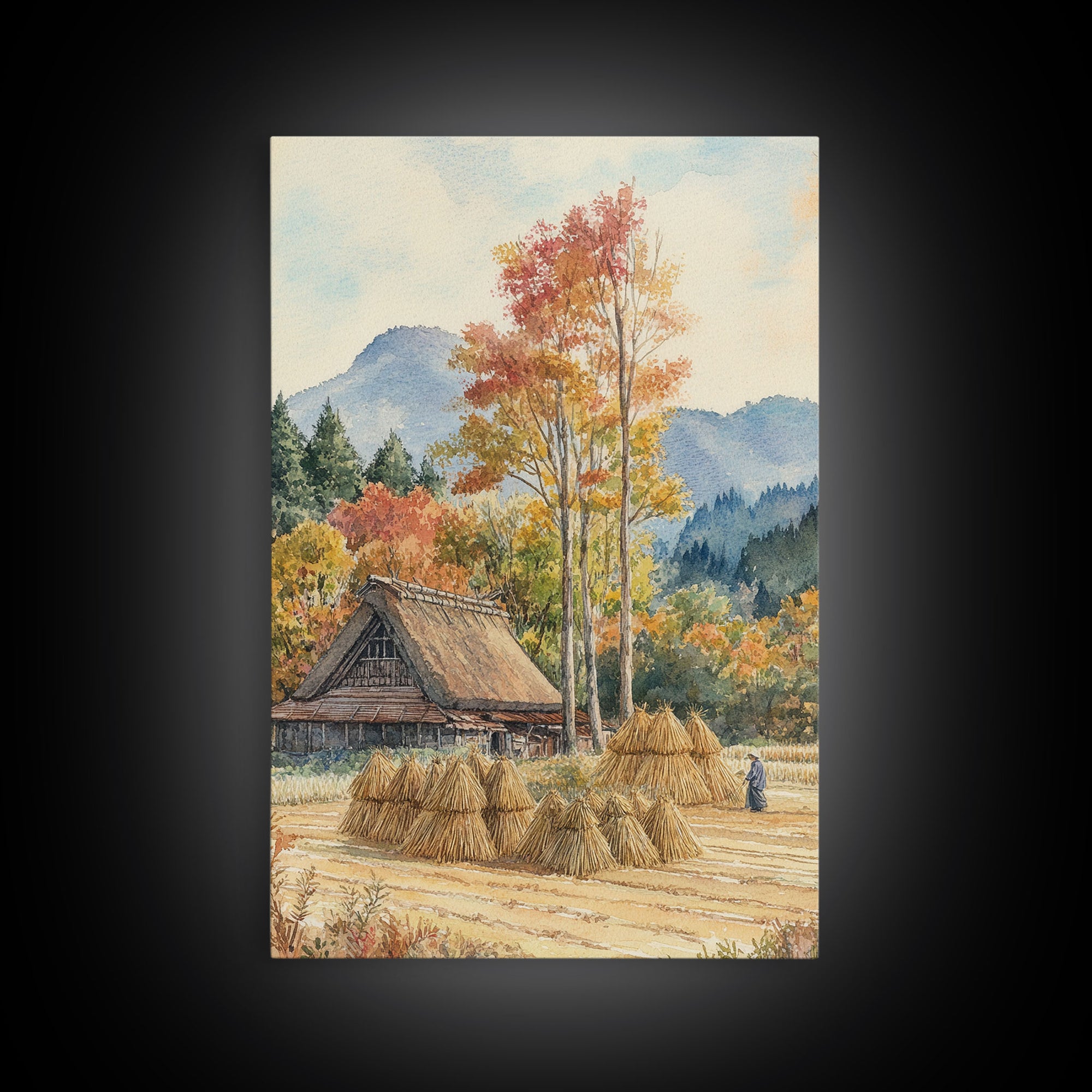 Fall Hay harvest, framed canvas print, autumn decor, fall wall art