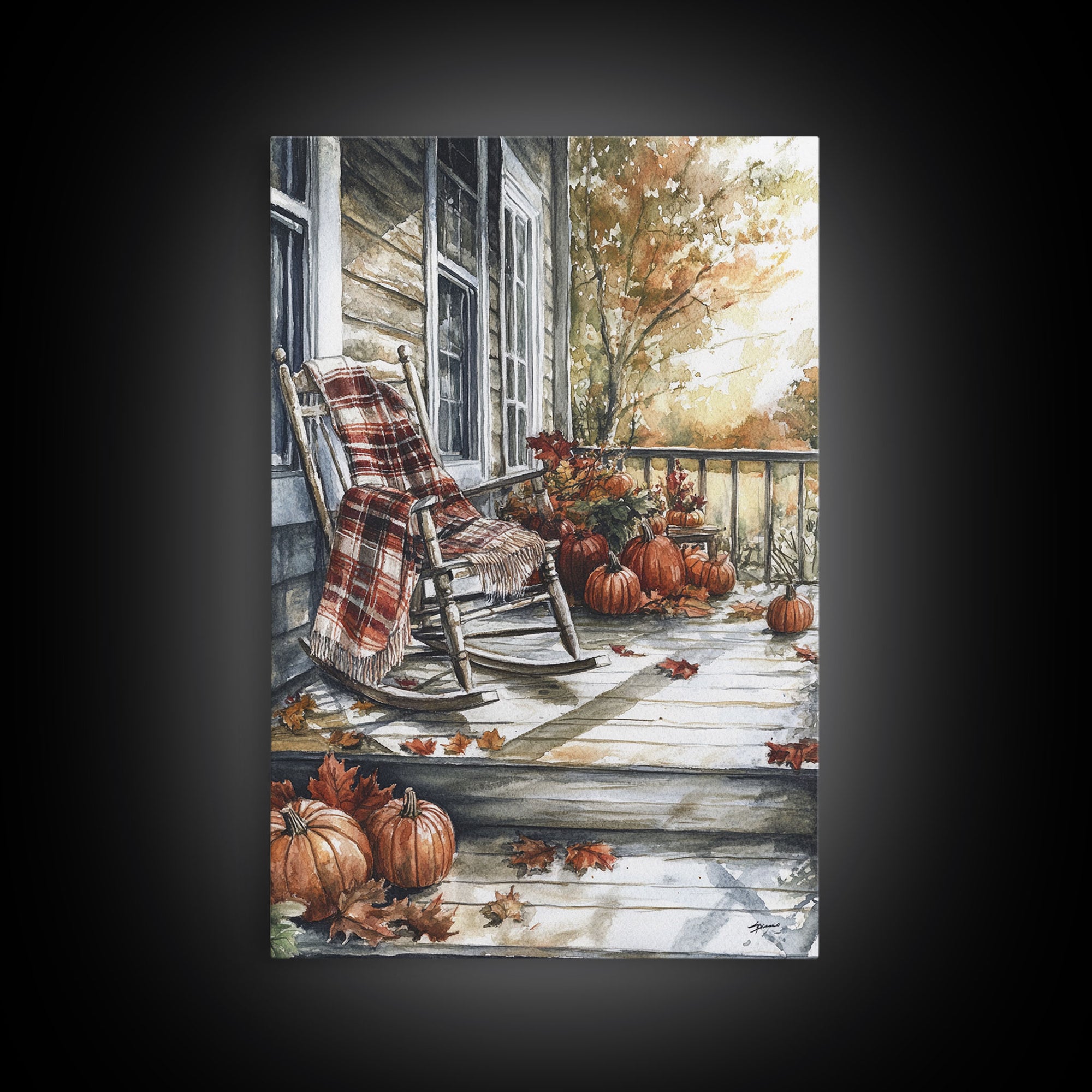 The Rocking Chair, Framed Canvas Print, Fall Decor, Christmas Plaid Art, Country Christmas Decor, Merry Christmas, Minimalist Art