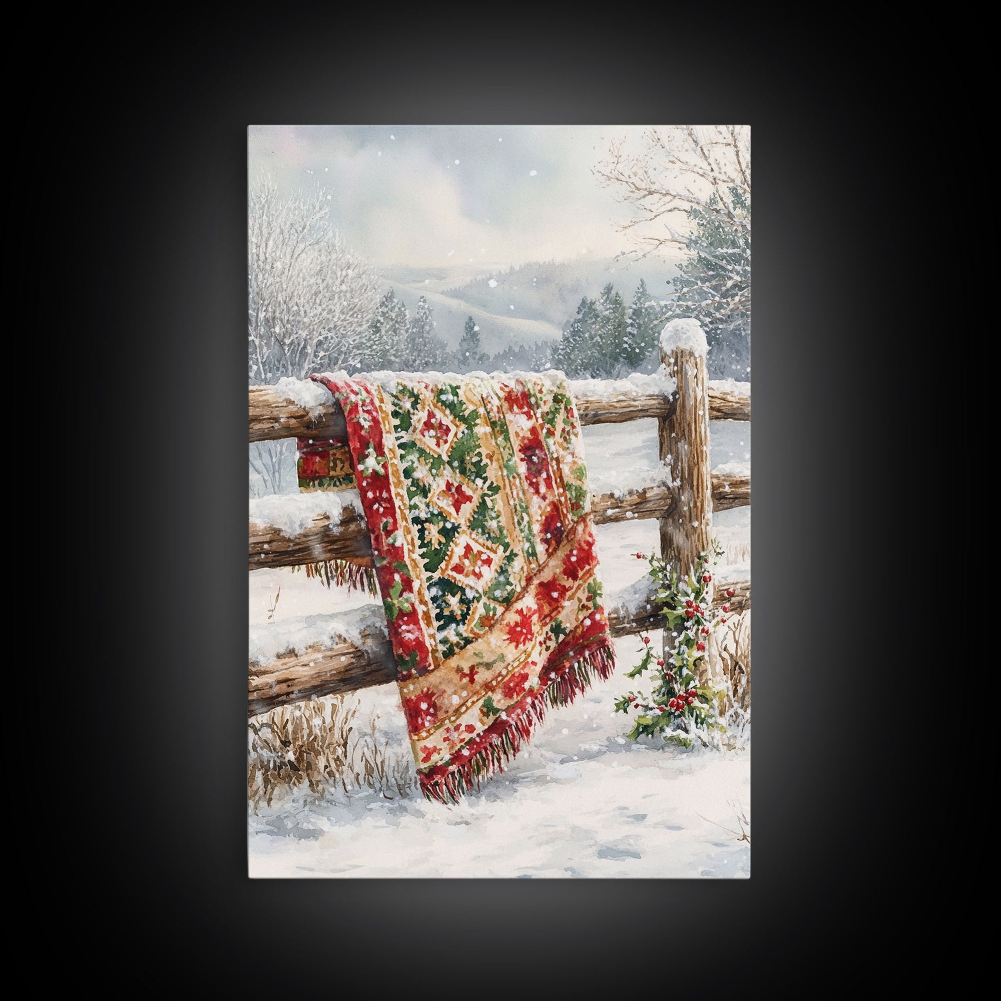 Cozy Winter Blanket Farmhouse Style Framed Canvas Print Christmas Decor Vintage Country Holiday Wall Art Best Gift Winter Wonderland