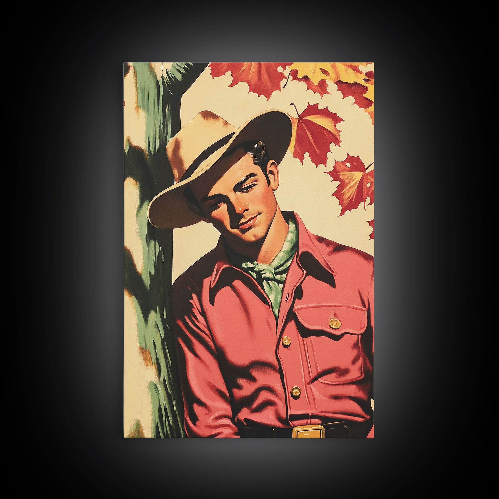 Vintage Fall Cowboy Framed Canvas Print - Retro Country Art Perfect Gift Idea 2024 Fall Decor - Warm Autumn Colorful Wall Art