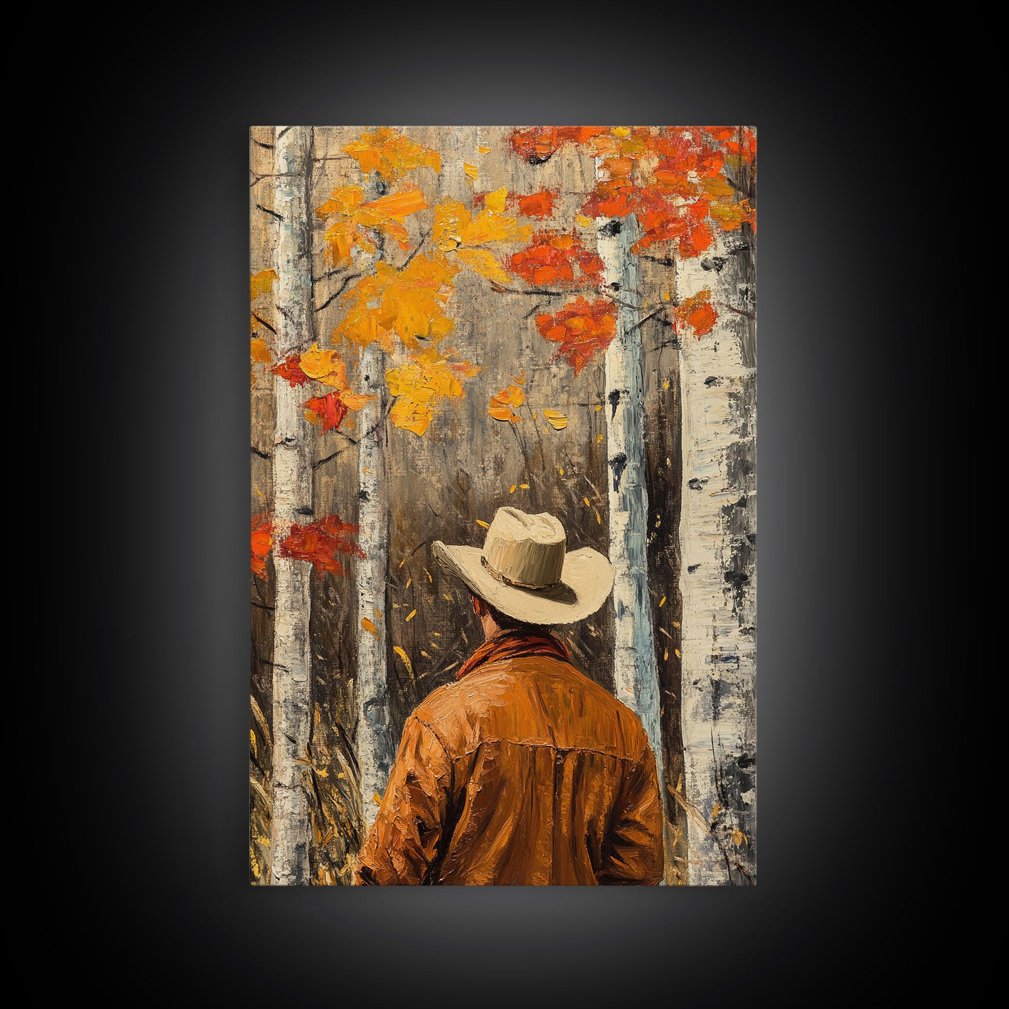 Cowboy in Autumn Forest Canvas Print with Vibrant Fall Colors, Western Art, Fall Wall Art, Seasonal Decor, Perfect Gift Idea, Canvas Print