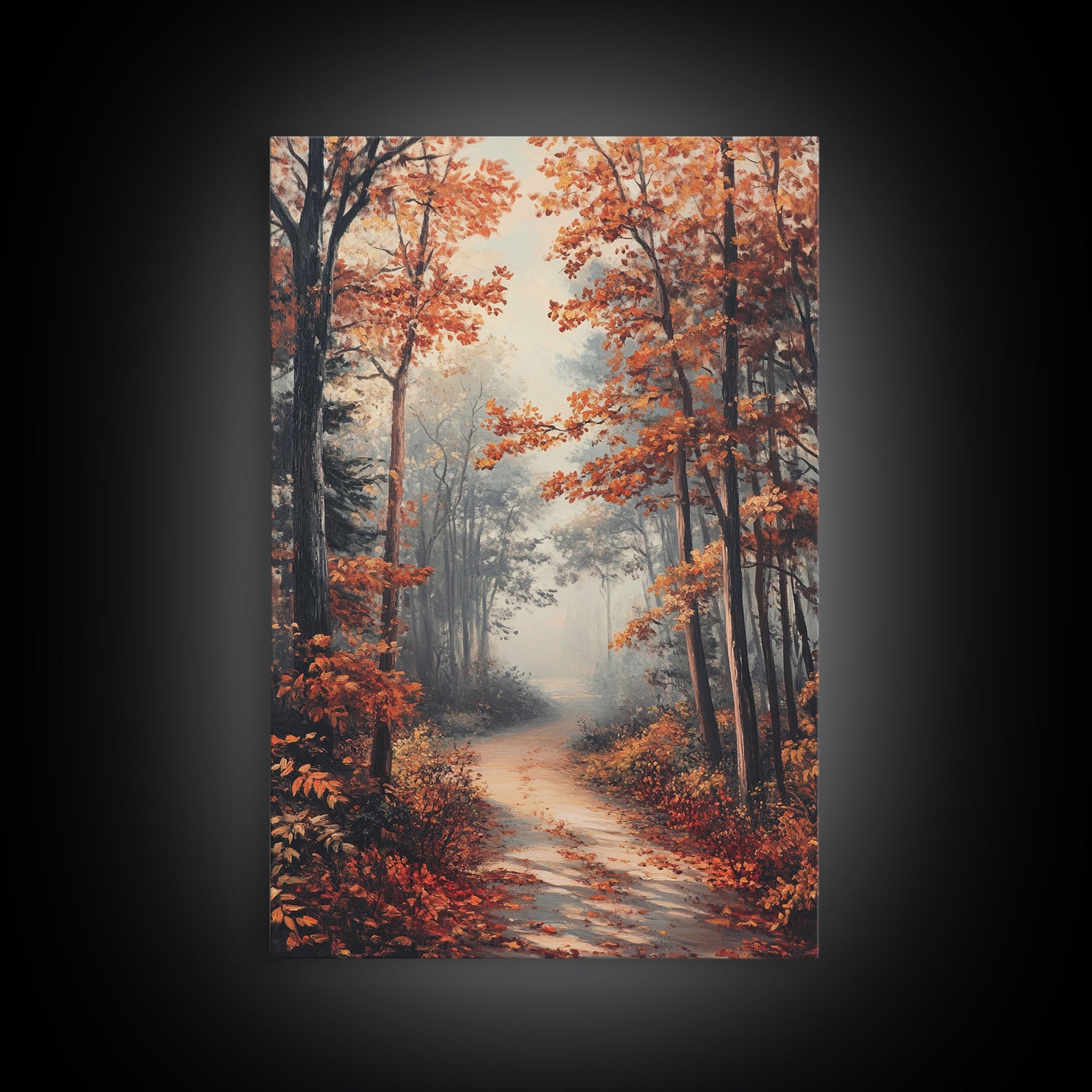 Path Through The Fall Leaves - Framed Canvas Print - Fall Decor - Autumn Gift Idea - Autumn Wall Art - Landscape Painting