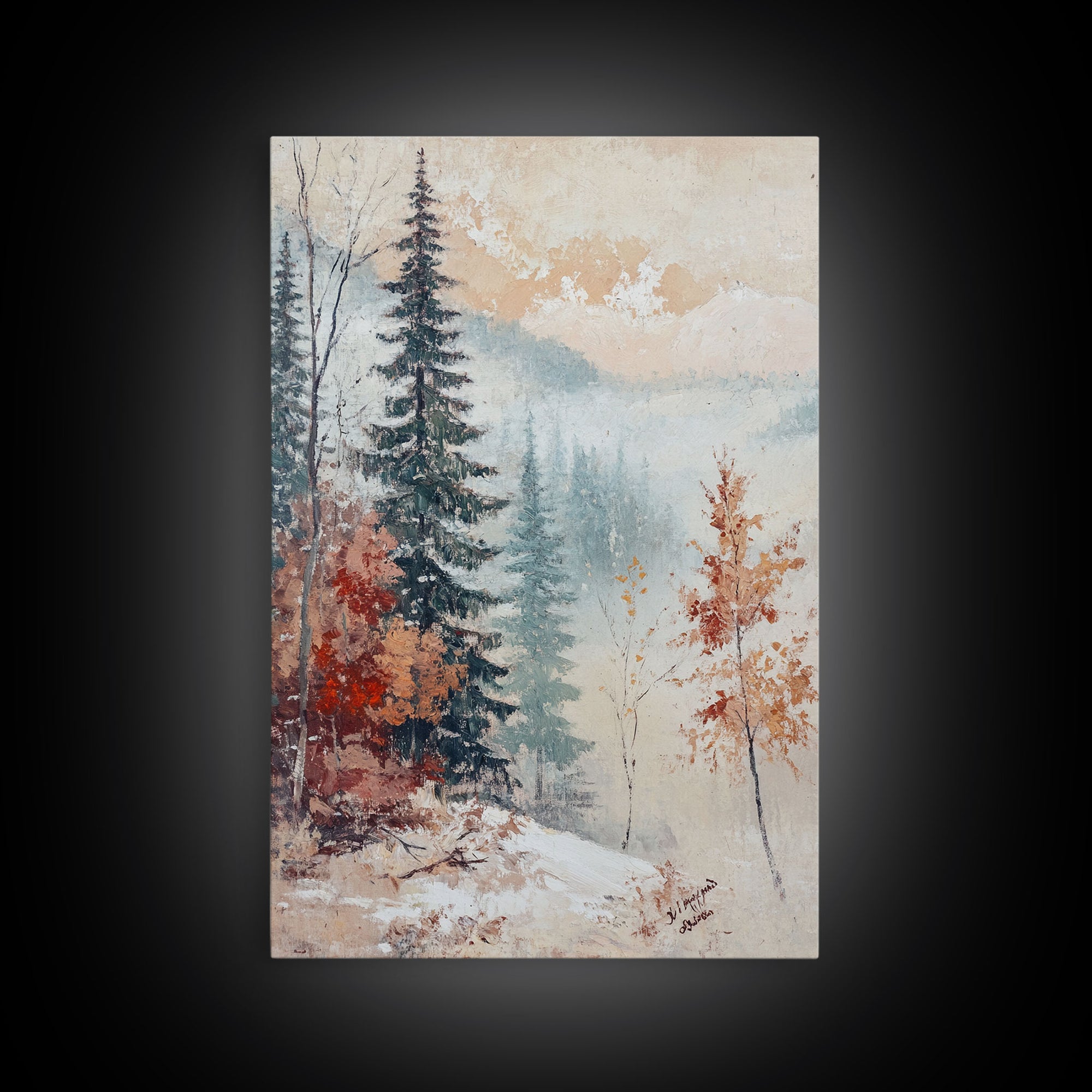 Winter Landscape Painting Print, Canvas Art, Retro Christmas Decor, Vintage Christmas Wall Art, Winter Wonderland