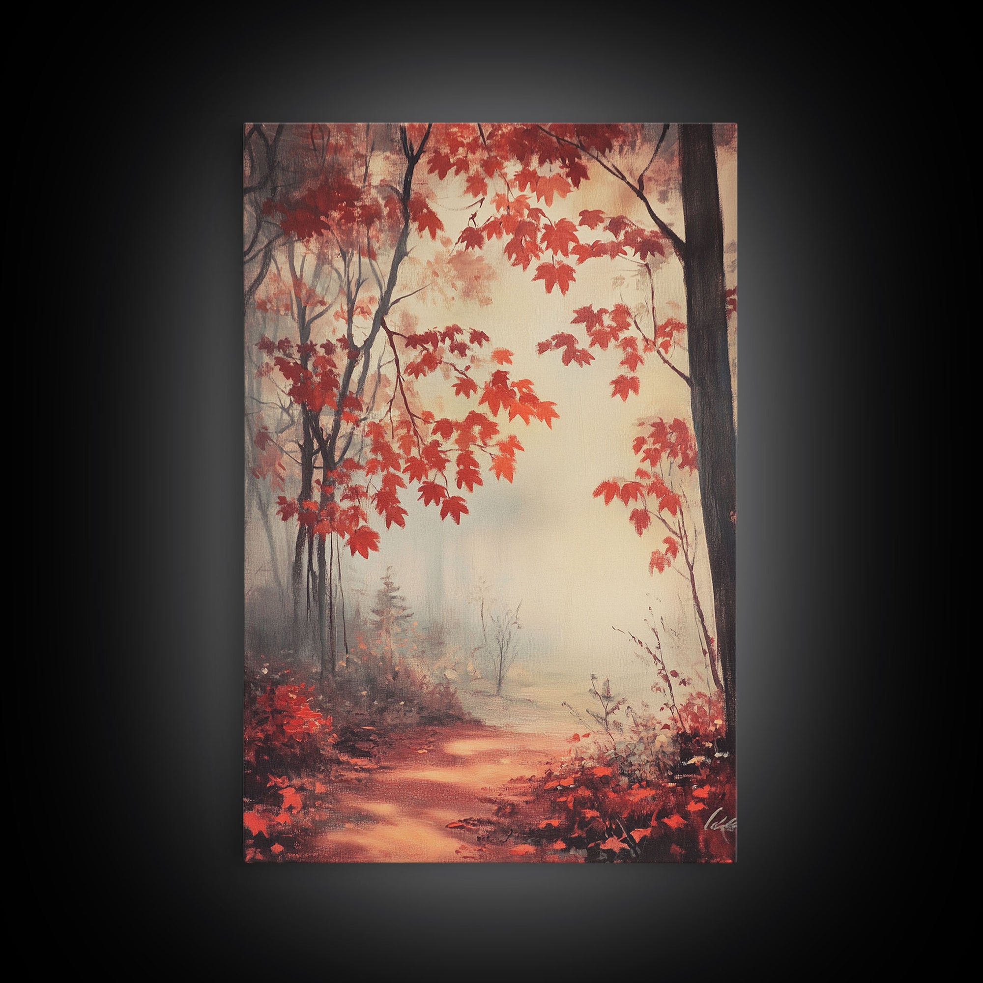 Framed Canvas Print of Autumn Path with Fall Leaves, Seasonal Wall Art, Modern Farmhouse, Gift Idea, Rustic Fall Decor, Autumn Landscape