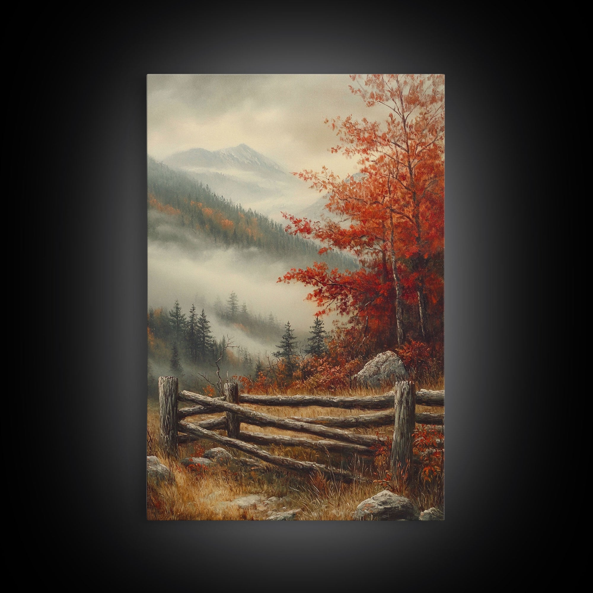 Canvas Print of Autumn Trees in Misty Landscape, Fall Wall Art, Moody Landscape, Modern Farmhouse, Best Gift Idea, Rustic Fall Decor