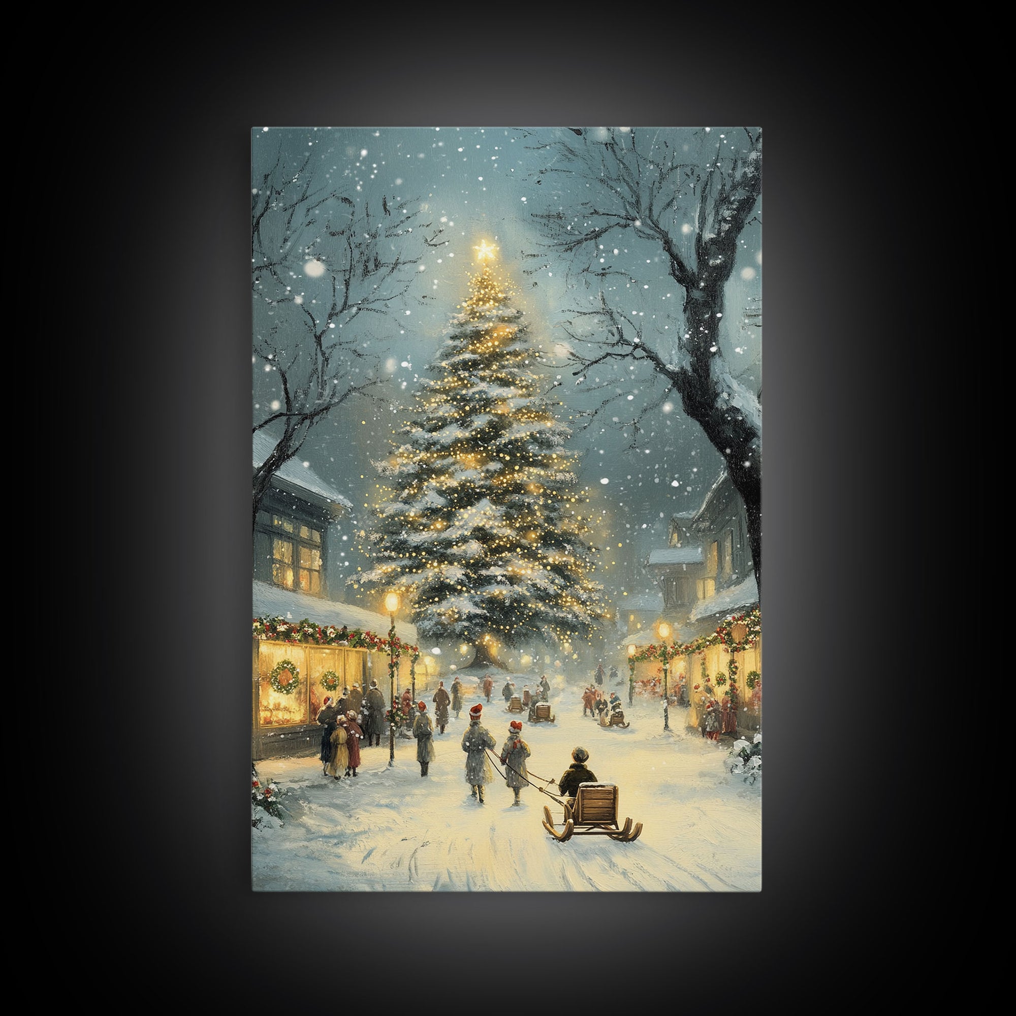 Christmas Tree Village Snowy Winter Scene Framed Canvas Print Christmas Wall Art Christmas Decor Christmas Tree Art Holiday Gift Winter Art