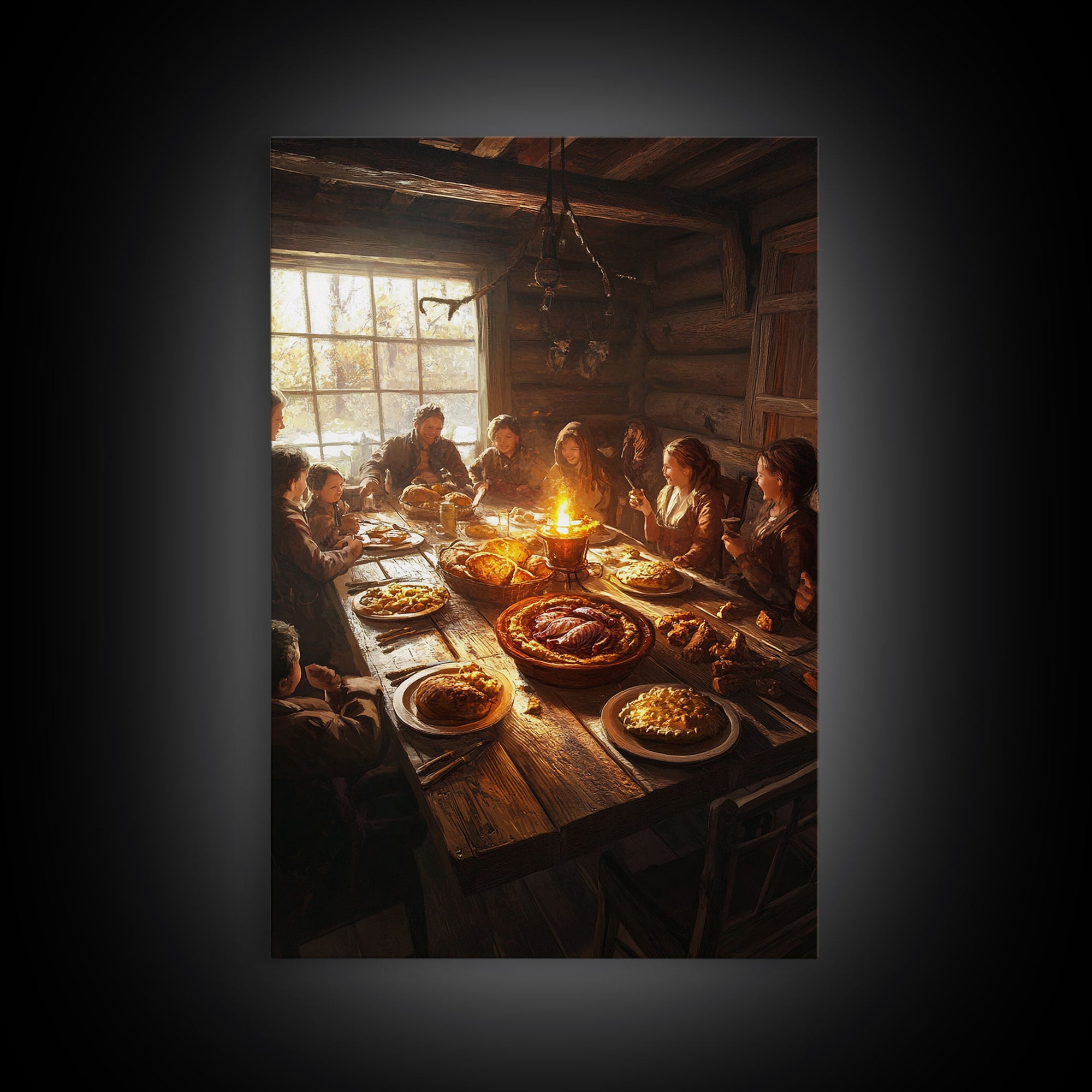 Rustic Family Christmas Dinner Framed Canvas Print Christmas Wall Art Farmhouse Christmas Decor Holiday Gift Christmas Art Country Decor