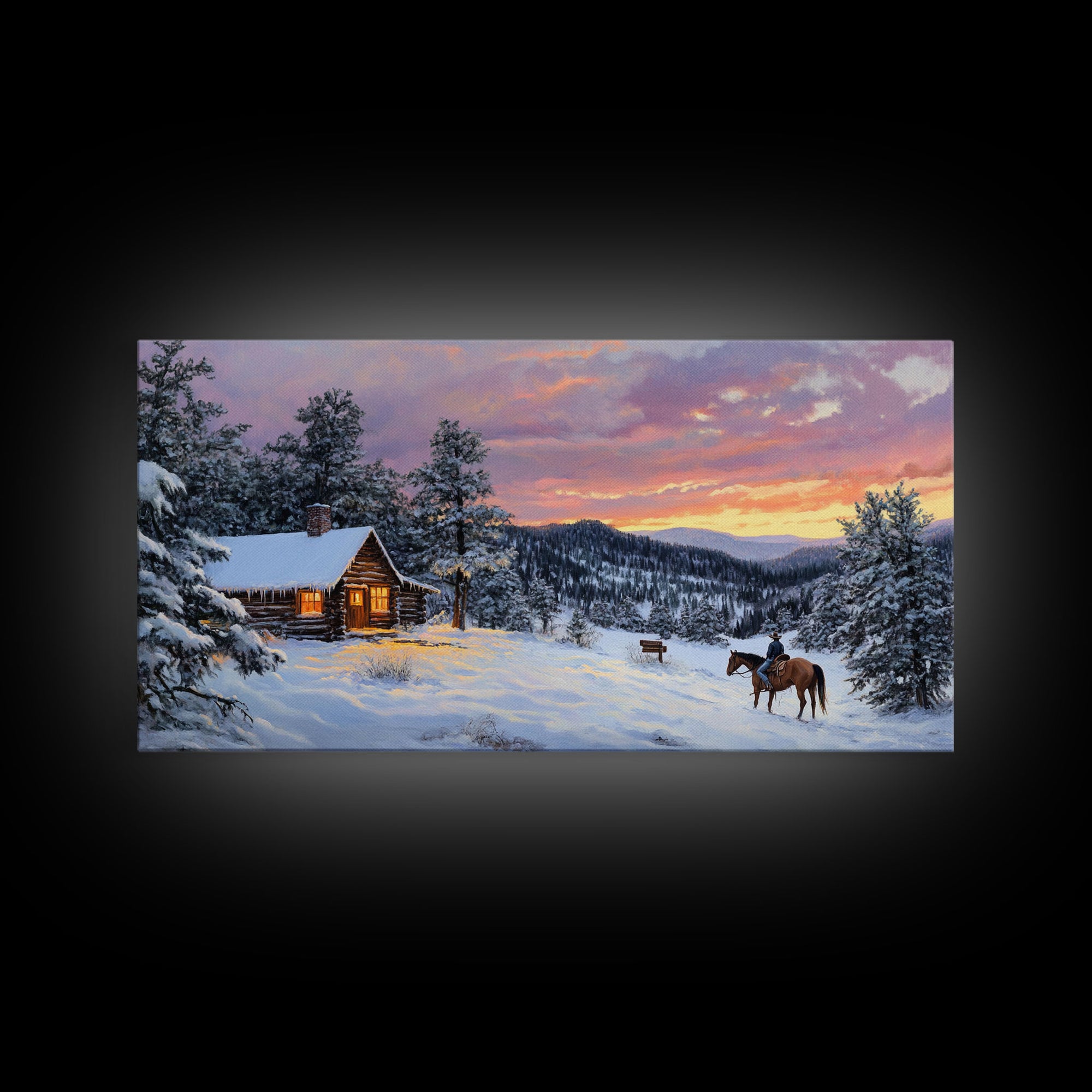 Large Cabin Winter Scene Framed Canvas Print Perfect Wall Art Home Decor, Rustic Christmas Art, Winter Art Print Gift Seasonal Wall Decor