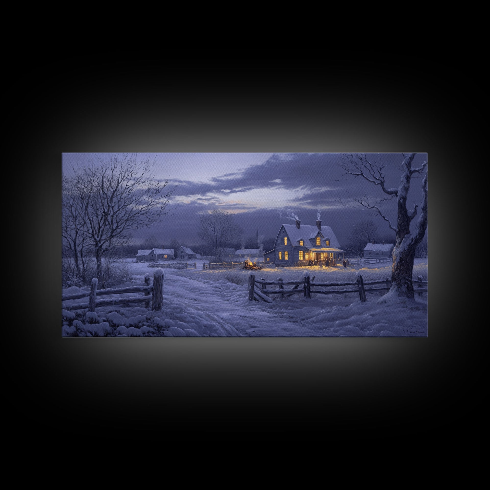 Moonlit Winter Night Scene Framed Canvas Print Christmas Decor, Winter Art Print, Moody Landscape Wall Art, Seasonal Holiday Gift