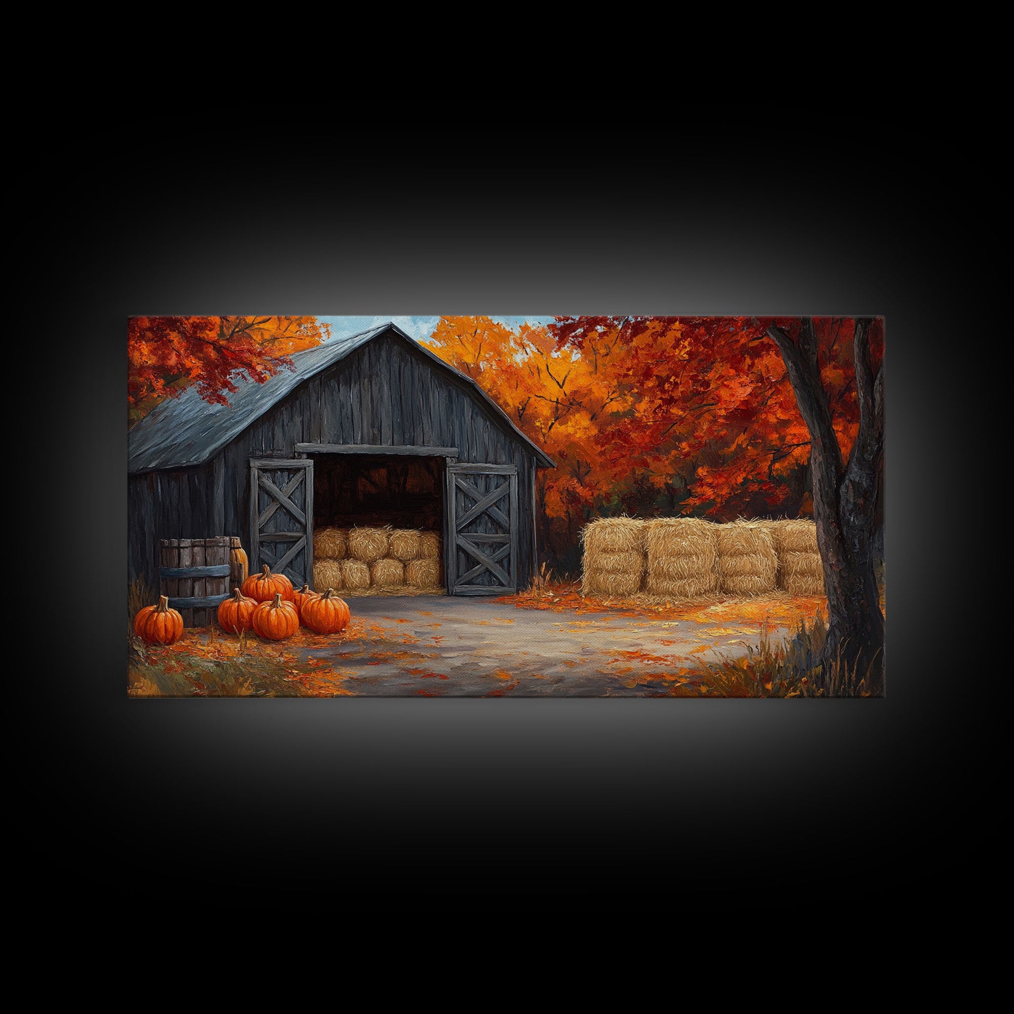 Fall Barnyard with Pumpkins Framed Canvas Print Farmhouse Decor, Fall Art Print, Rustic Home Decor, Seasonal Gift Wall Art