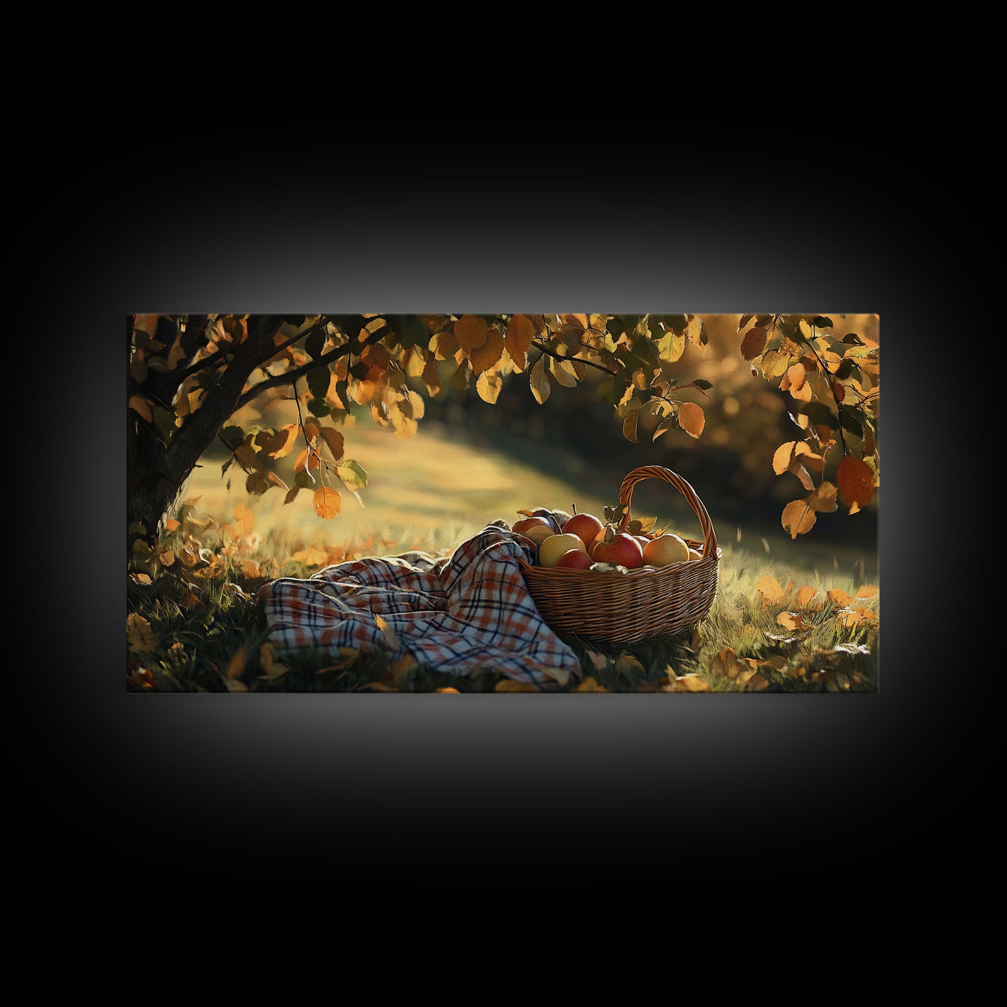 Basket of Apples Framed Canvas Print, Cozy Fall Farmhouse Wall Art, Country Autumn Decor, Best Gift for Her, Seasonal Harvest Scene Art