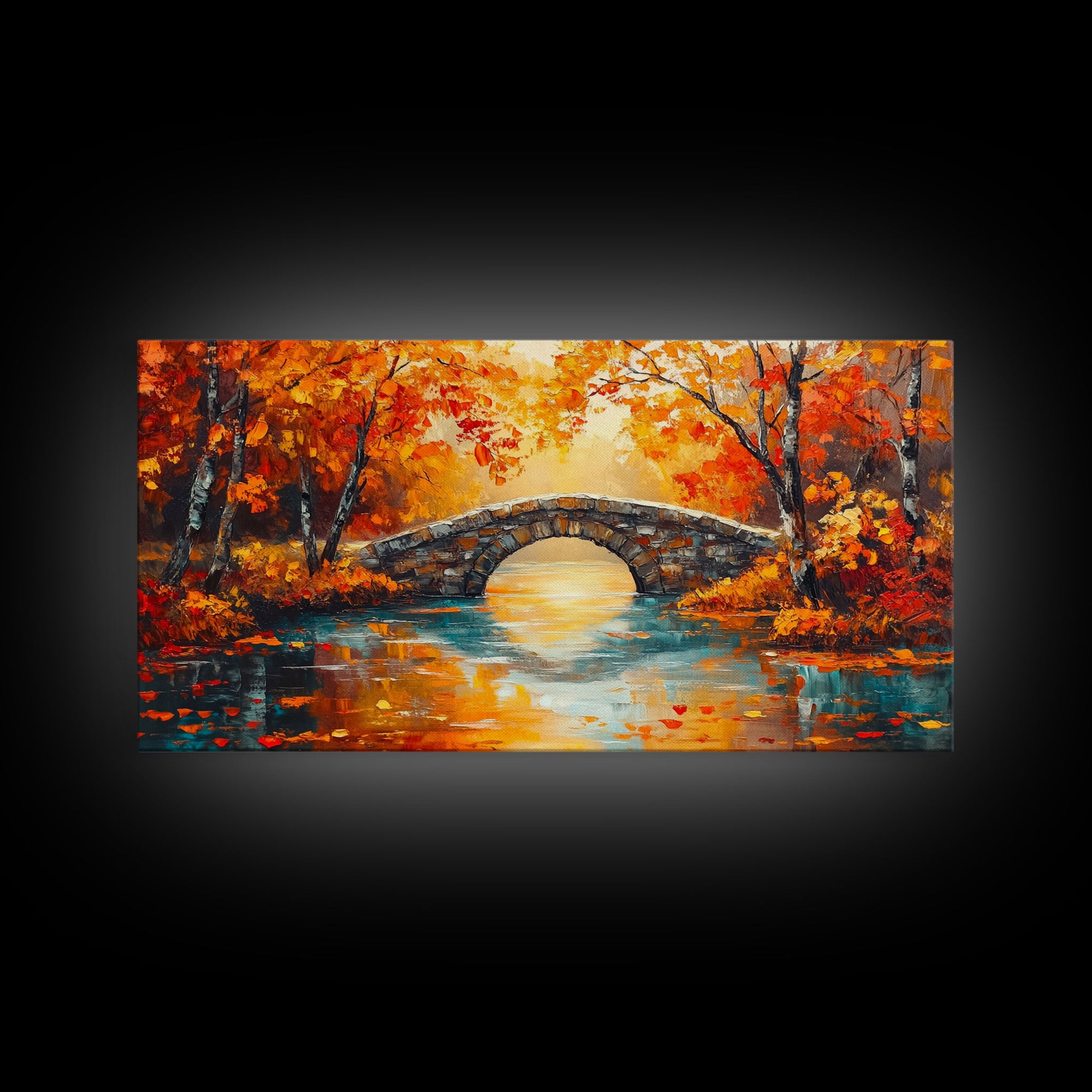 Stone Bridge in Autumn Framed Canvas Print, Colorful Fall Landscape Art, Seasonal Wall Decor, Best Gift Idea for Fall Farmhouse Decor