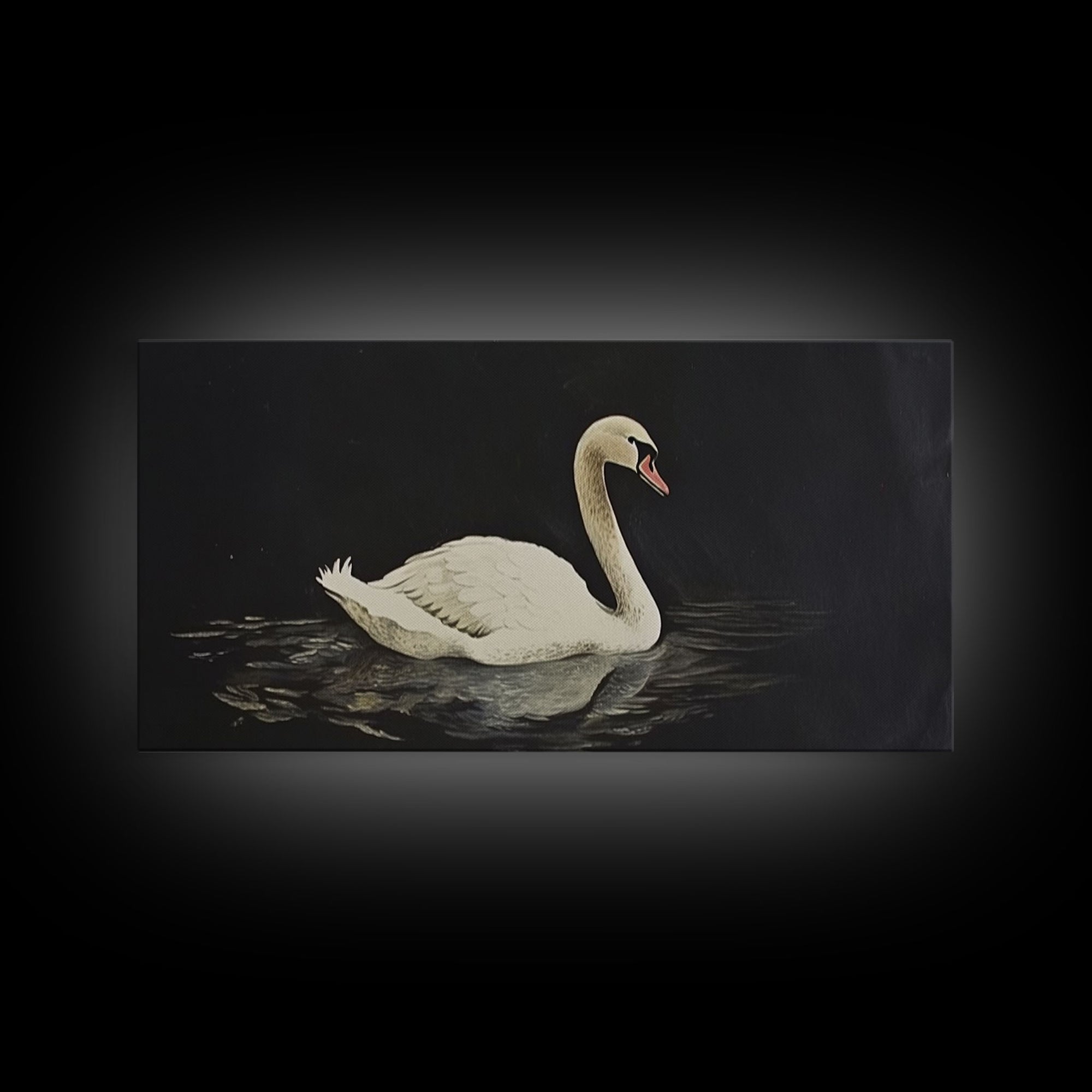 White Swan On A Black Lake, Victorian Style Vintage Art, Framed Canvas Print, Antique Art Reproduction, Traditional Wall Art