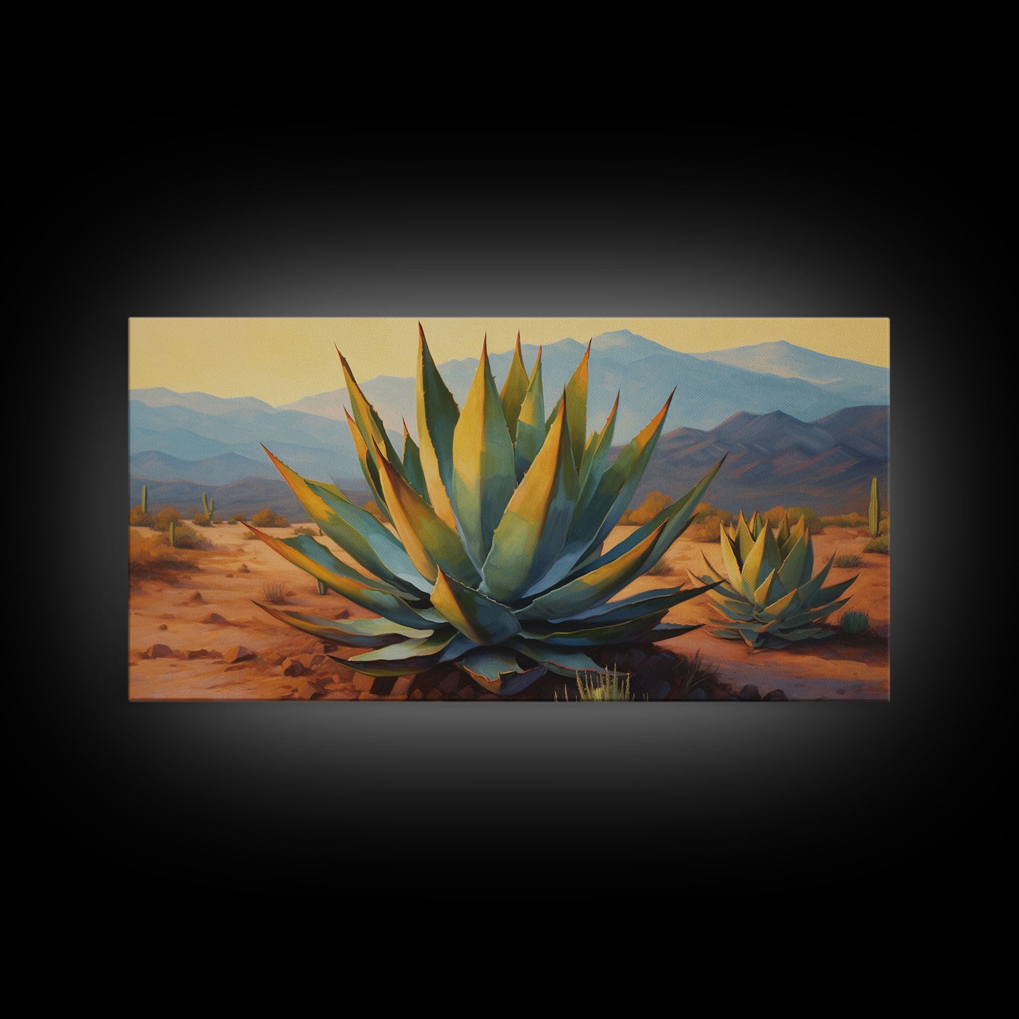 Southwestern Wall Art, Agave Desert Canvas Ready to Hang Large Print, Oil Painting, Landscape Wall Art, Desert Decor