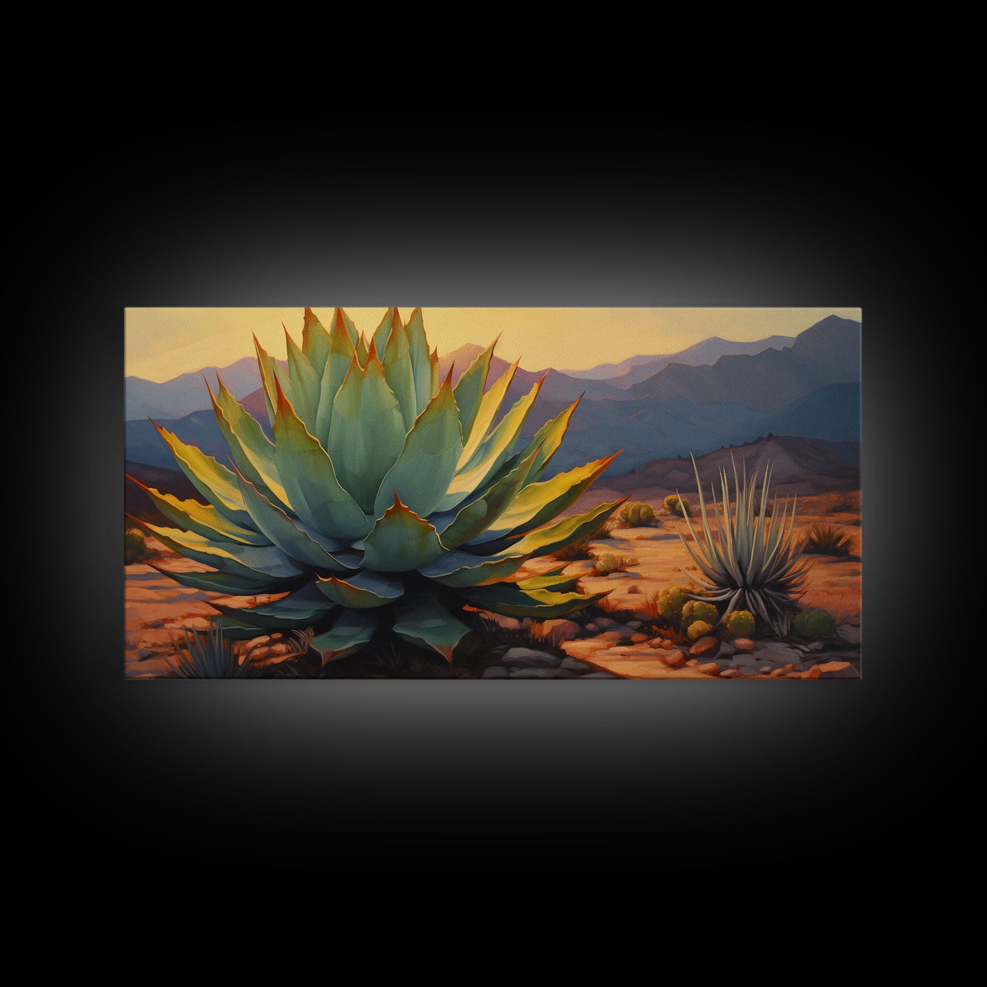 Southwestern Wall Art, Agave Desert Canvas Ready to Hang Large Print, Oil Painting, Landscape Wall Art, Desert Decor