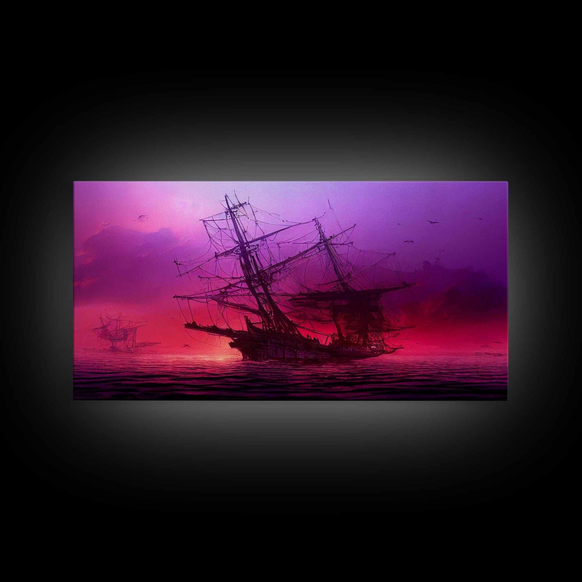 Outrun Style Ghost Ship, Abandoned Pirate Ship, ready to hang canvas print, framed art, cool unique wall decor