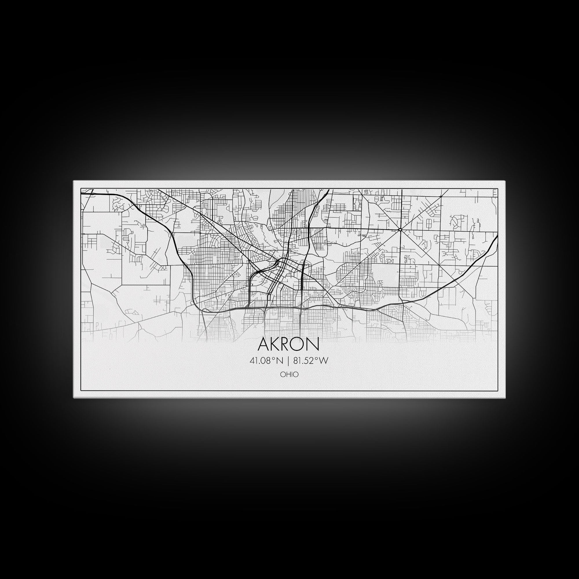 Akron Street Map, Ohio Map, Map Print, Modern Art, Wall Art, Canvas Print, Wall Hanging, Office Wall Décor, Couples Gift, City Map Canvas