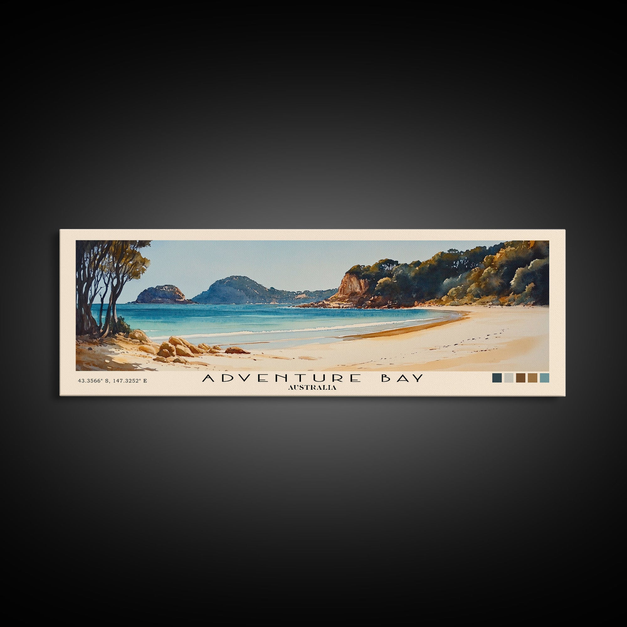 Adventure Bay, Australia Watercolor Beach Print, Vacation Gift, Australia Wall Art, Framed Canvas Print, Framed Beach Painting