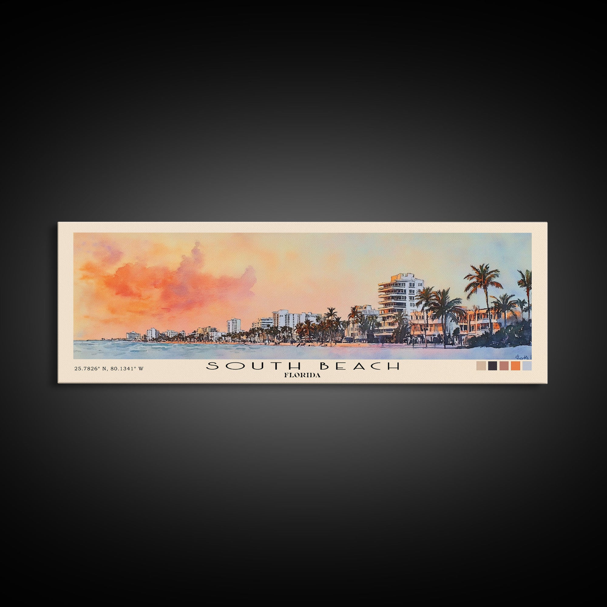 South Beach, Florida Watercolor Print, Vacation Gift, Florida Wall Art, Beach Painting, Beach Decor, Large Wall Art, Wood Frame Art