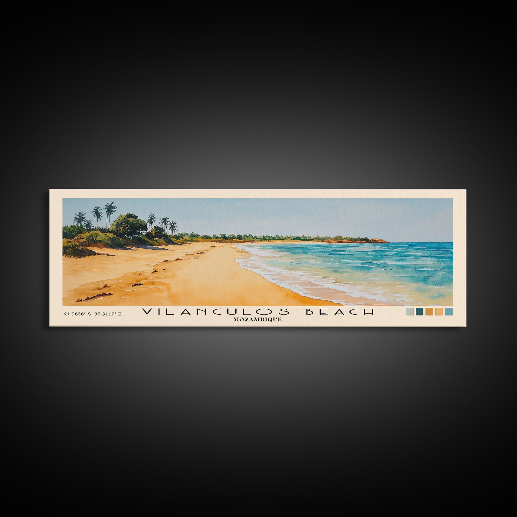 Vilanculos Beach, Mozambique Watercolor Print, Vacation Gift, Mozambique Wall Art, Beach Painting, Beach Decor, Large Wall Art, Wood Frame Art