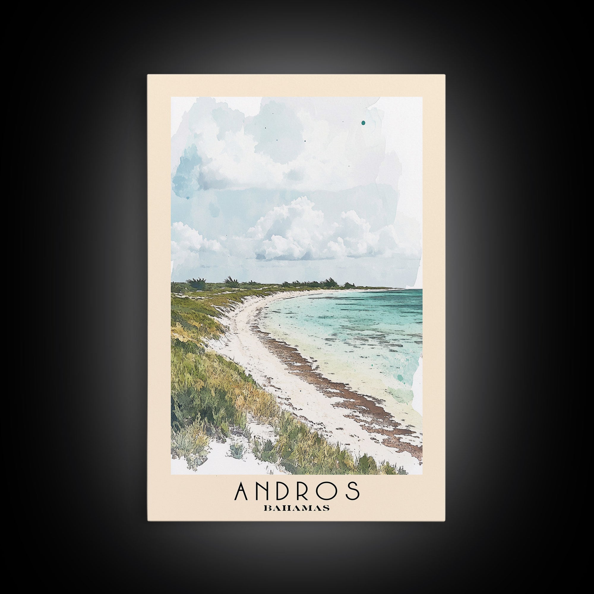 Andros, Bahamas Watercolor Beach Print, Vacation Gift, Bahamas Wall Art, Framed Canvas Print, Framed Beach Painting