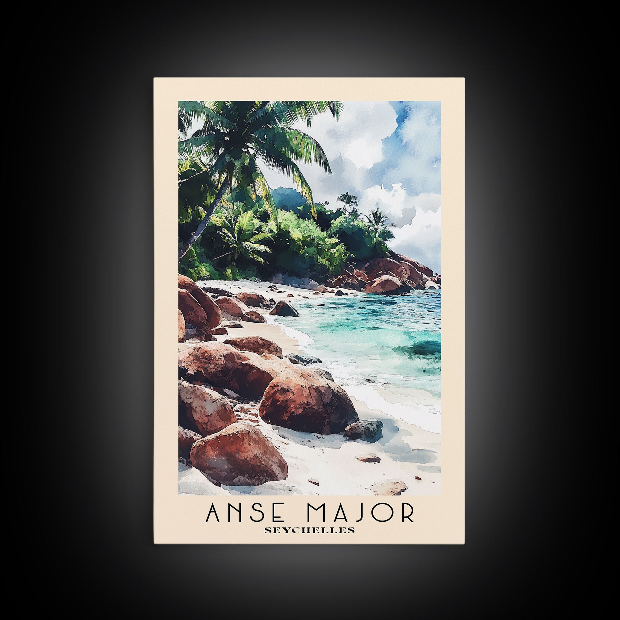 Anse Major, Seychelles Watercolor Beach Print, Vacation Gift, Seychelles Wall Art, Beach Painting, Beach Decor, Beach Painting