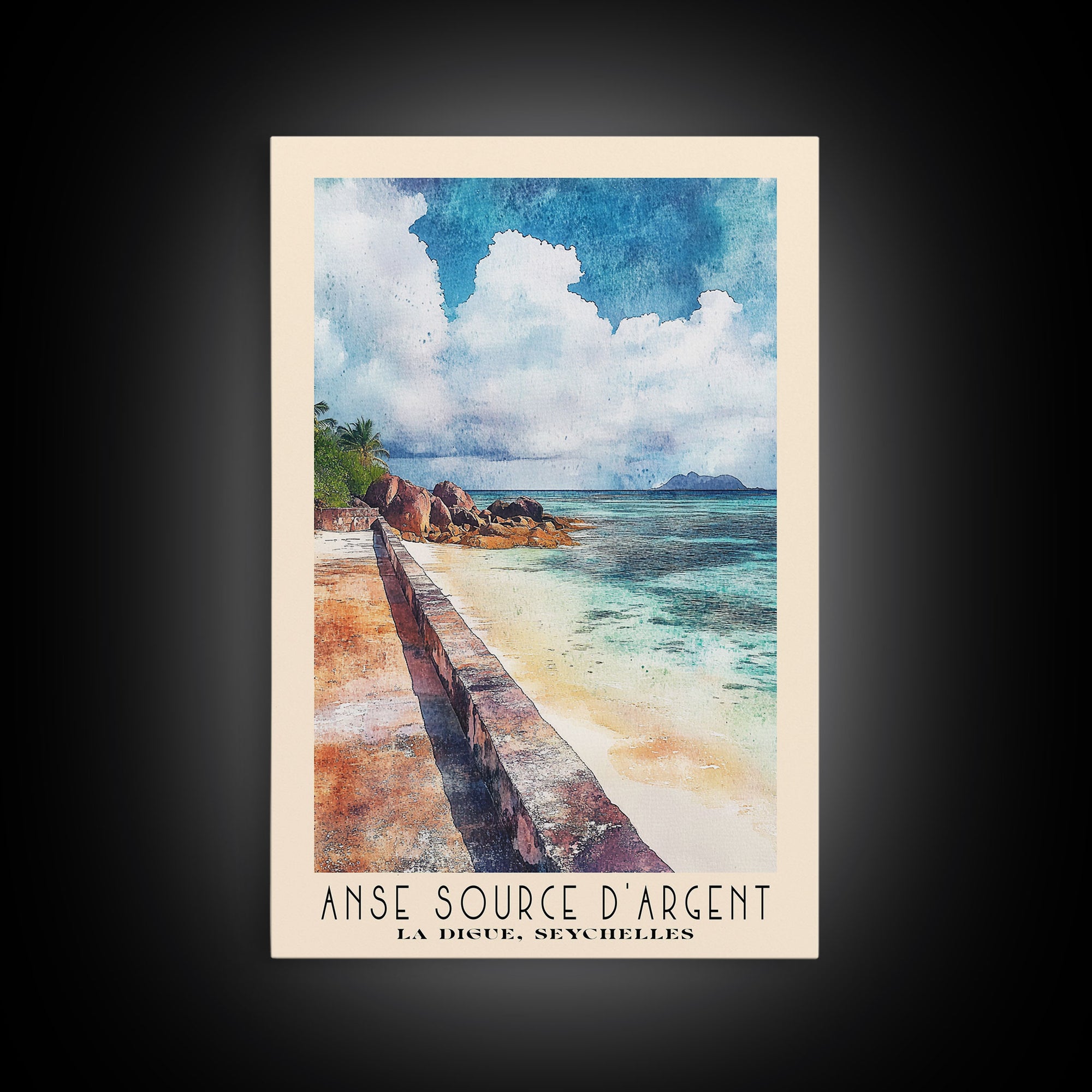 Anse Source d’Argent, La Digue, Seychelles Watercolor Print, Vacation Gift, La Digue, Seychelles Wall Art, Vacation Wall Art, Vacatation Memories, Beach Decor, Beach Or Lakehouse Art