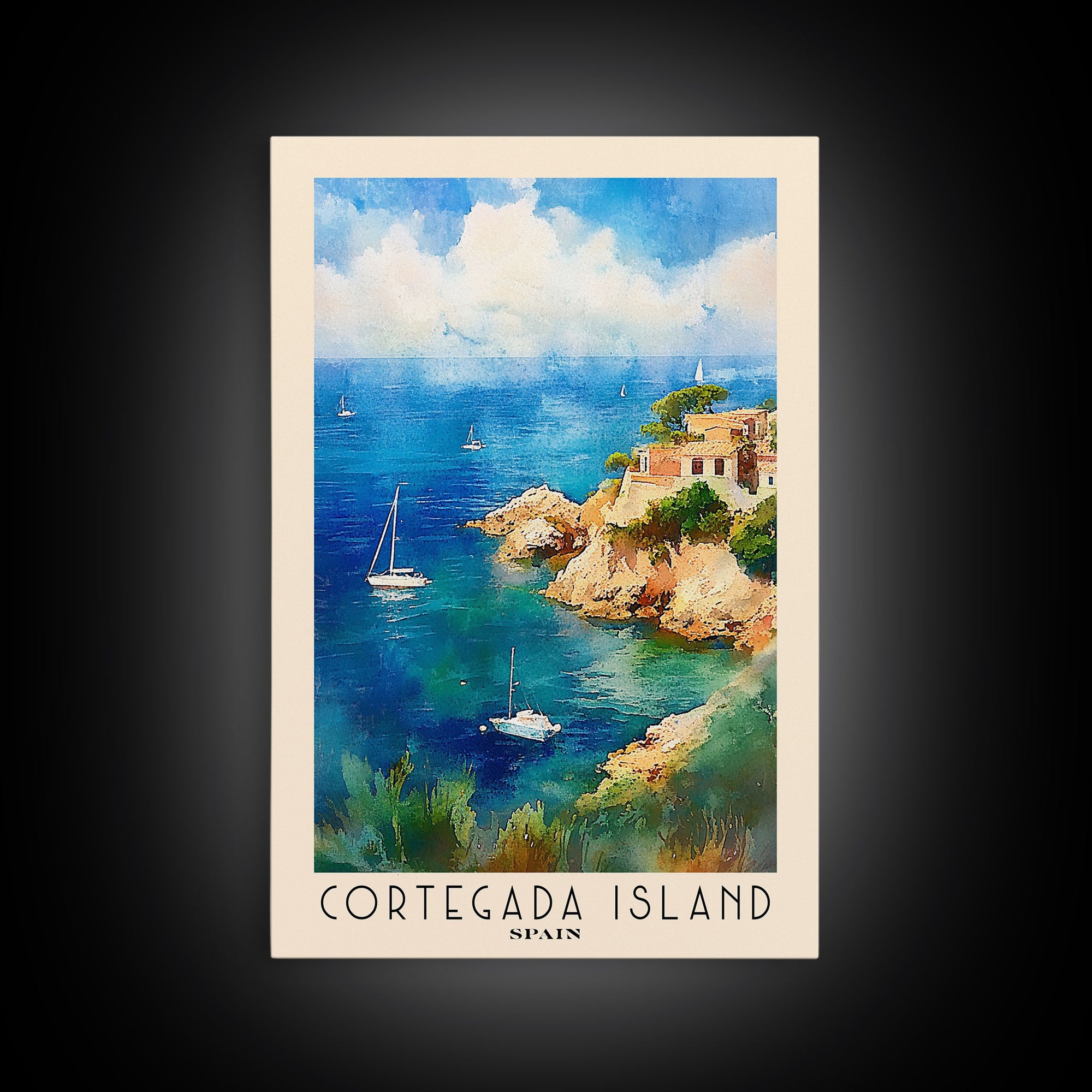 Cortegada Island, Spain Watercolor Beach Print, Vacation Gift, Spain Wall Art, Framed Canvas Print, Framed Beach Painting