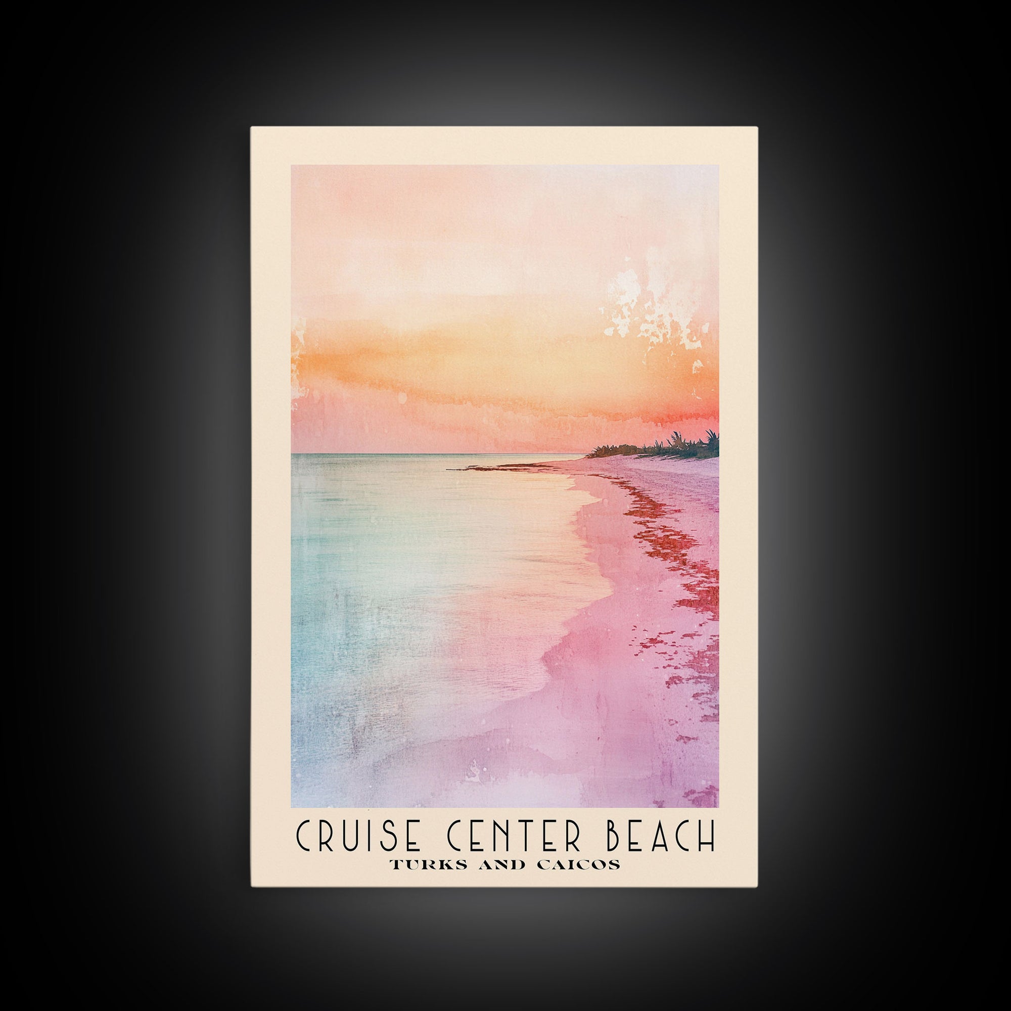 Cruise Center Beach, Turks and Caicos Watercolor Print, Vacation Gift, Turks and Caicos Wall Art, Beach Painting, Beach Decor, Large Wall Art, Wood Frame Art