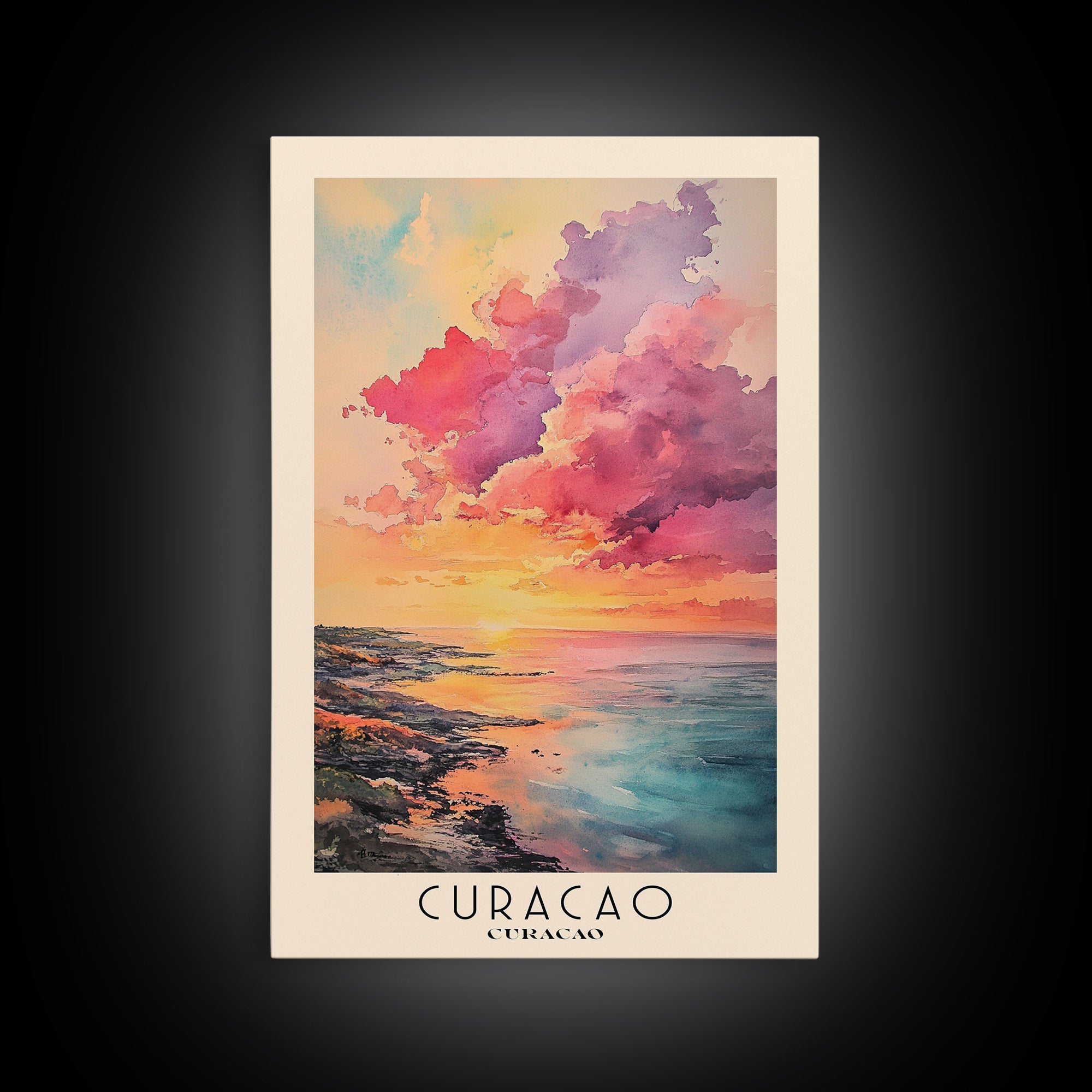 Curacao, Curacao Watercolor Beach Print, Vacation Gift, Curacao Wall Art, Beach Painting, Beach Decor, Beach Painting