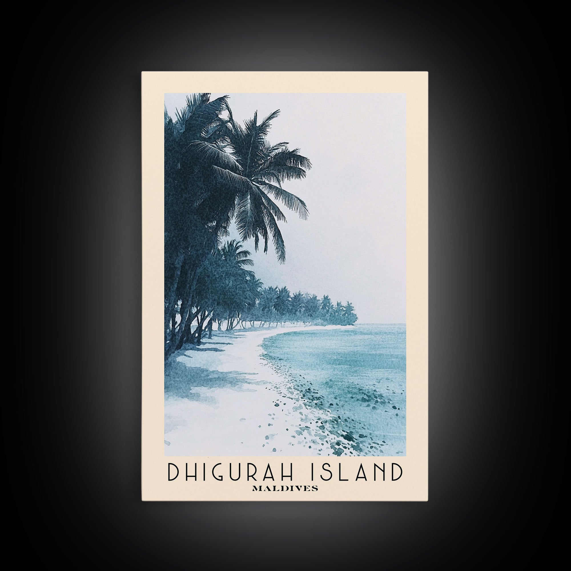 Dhigurah Island, Maldives Watercolor Print, Vacation Gift, Maldives Wall Art, Beach Painting, Beach Decor, Large Wall Art, Wood Frame Art