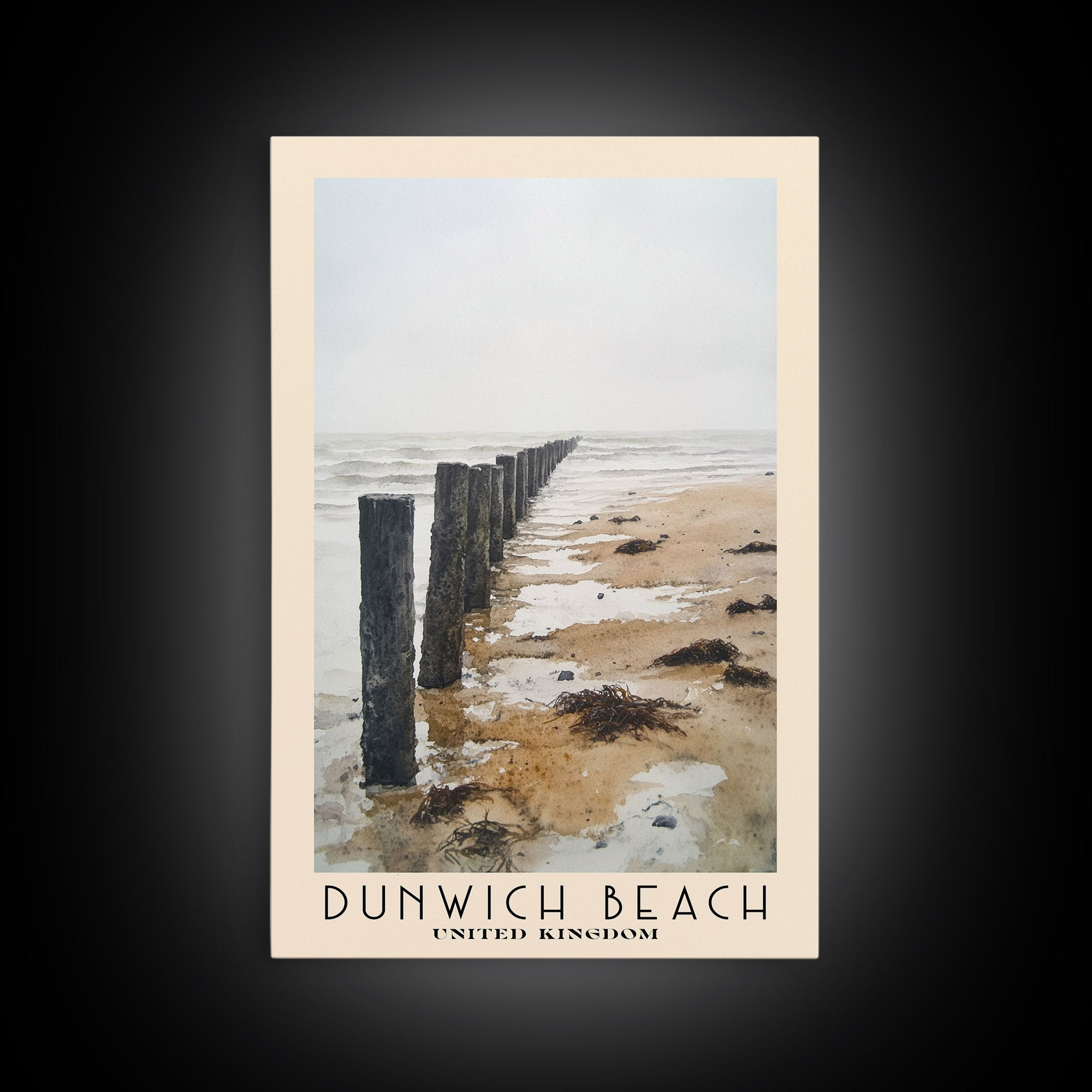 Dunwich Beach, United Kingdom Watercolor Beach Print, Vacation Gift, United Kingdom Wall Art, Framed Canvas Print, Framed Beach Painting