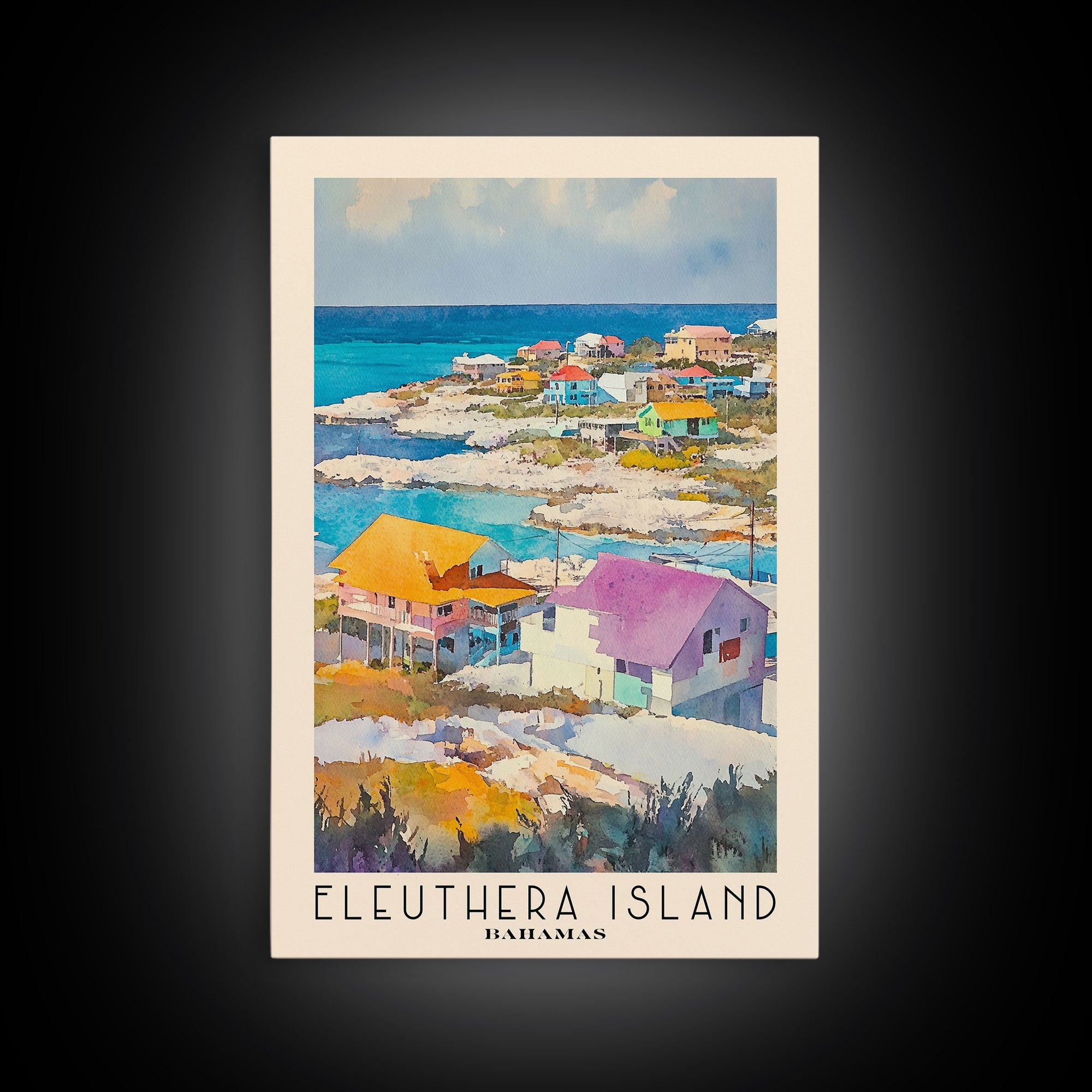 Eleuthera Island, Bahamas Watercolor Print, Vacation Gift, Bahamas Wall Art, Beach Painting, Beach Decor, Large Wall Art, Wood Frame Art