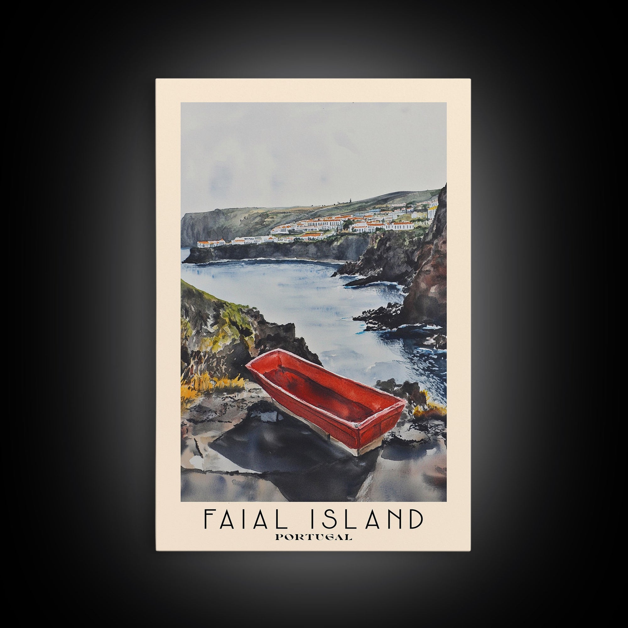 Faial Island, Portugal Watercolor Beach Print, Vacation Gift, Portugal Wall Art, Framed Canvas Print, Framed Beach Painting