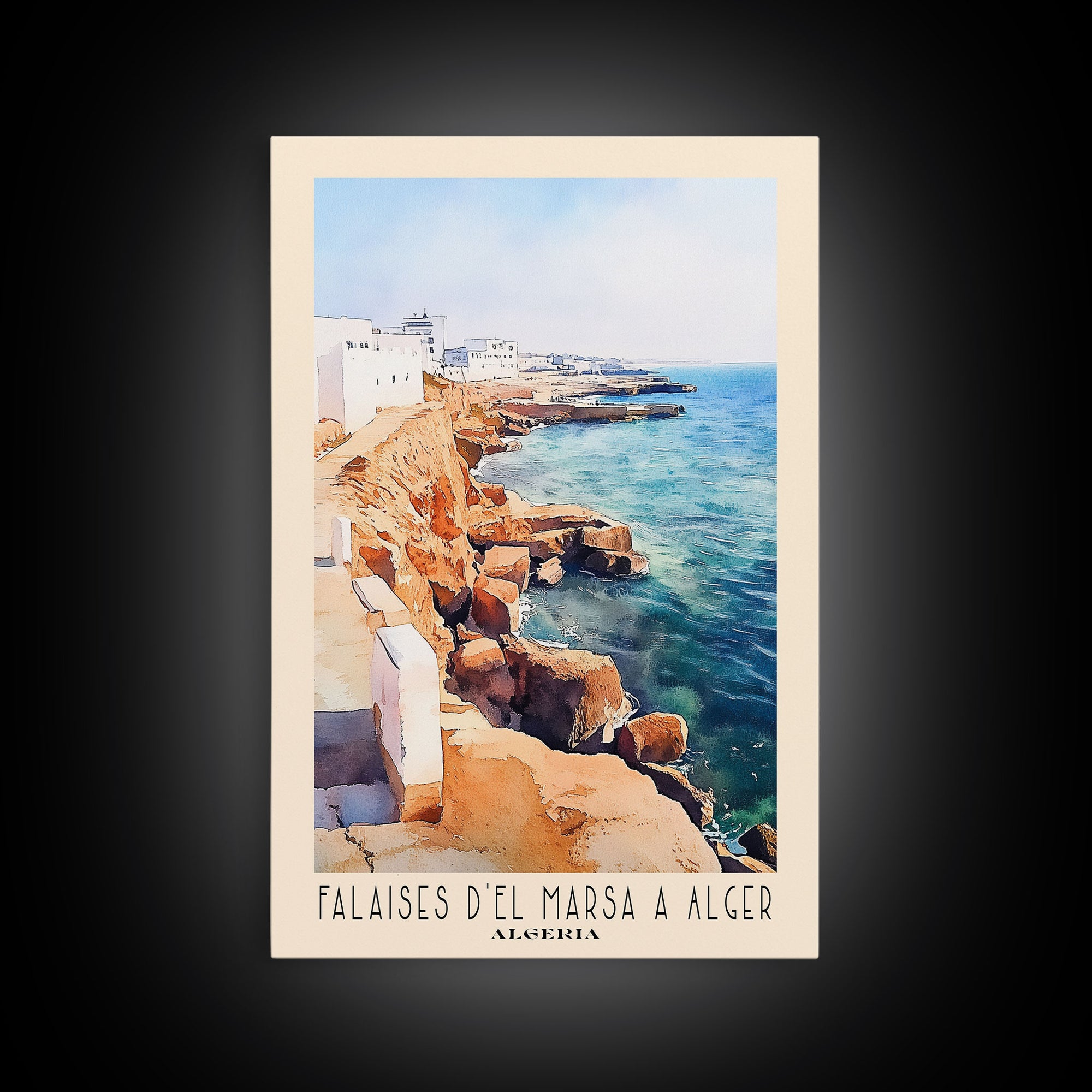 Falaises d’El Marsa a Alger, Algeria Watercolor Print, Vacation Gift, Algeria Wall Art, Beach Painting, Beach Decor, Beach Or Lakehouse Art