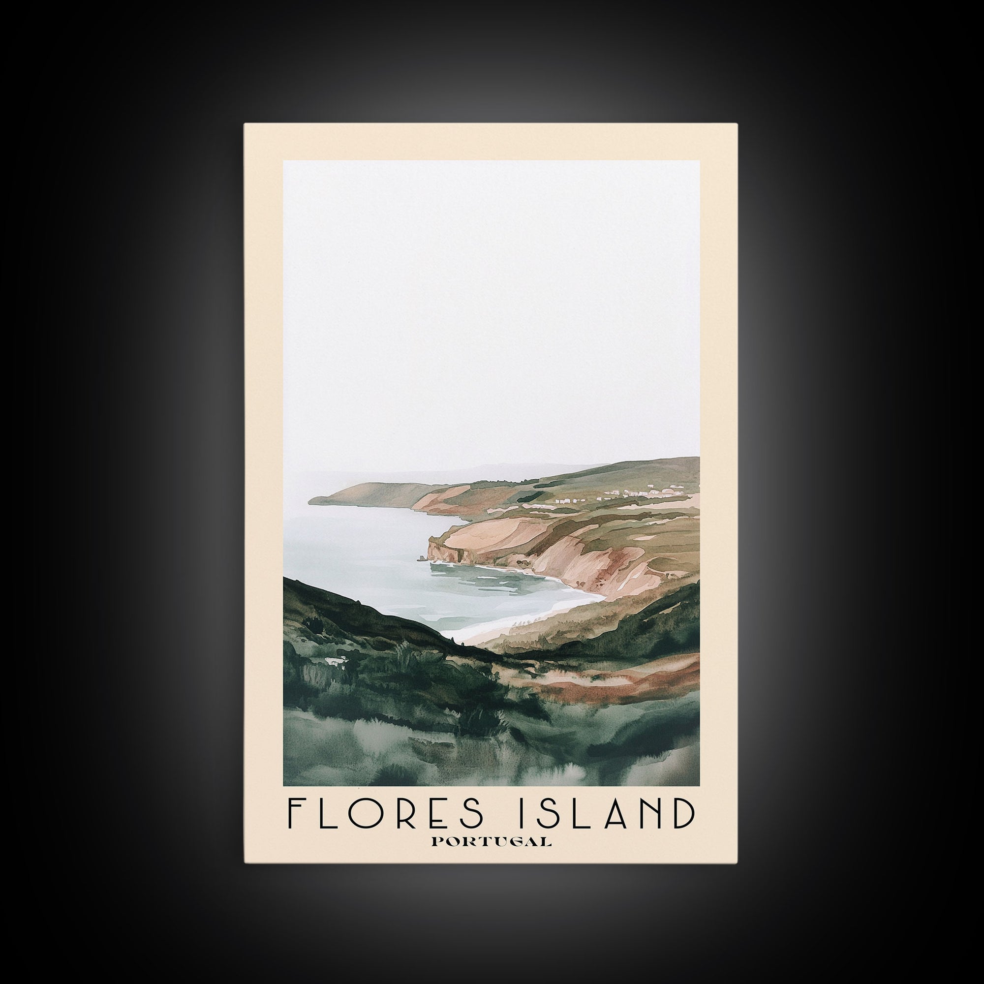 Flores Island, Portugal Watercolor Beach Print, Vacation Gift, Portugal Wall Art, Framed Canvas Print, Framed Beach Painting