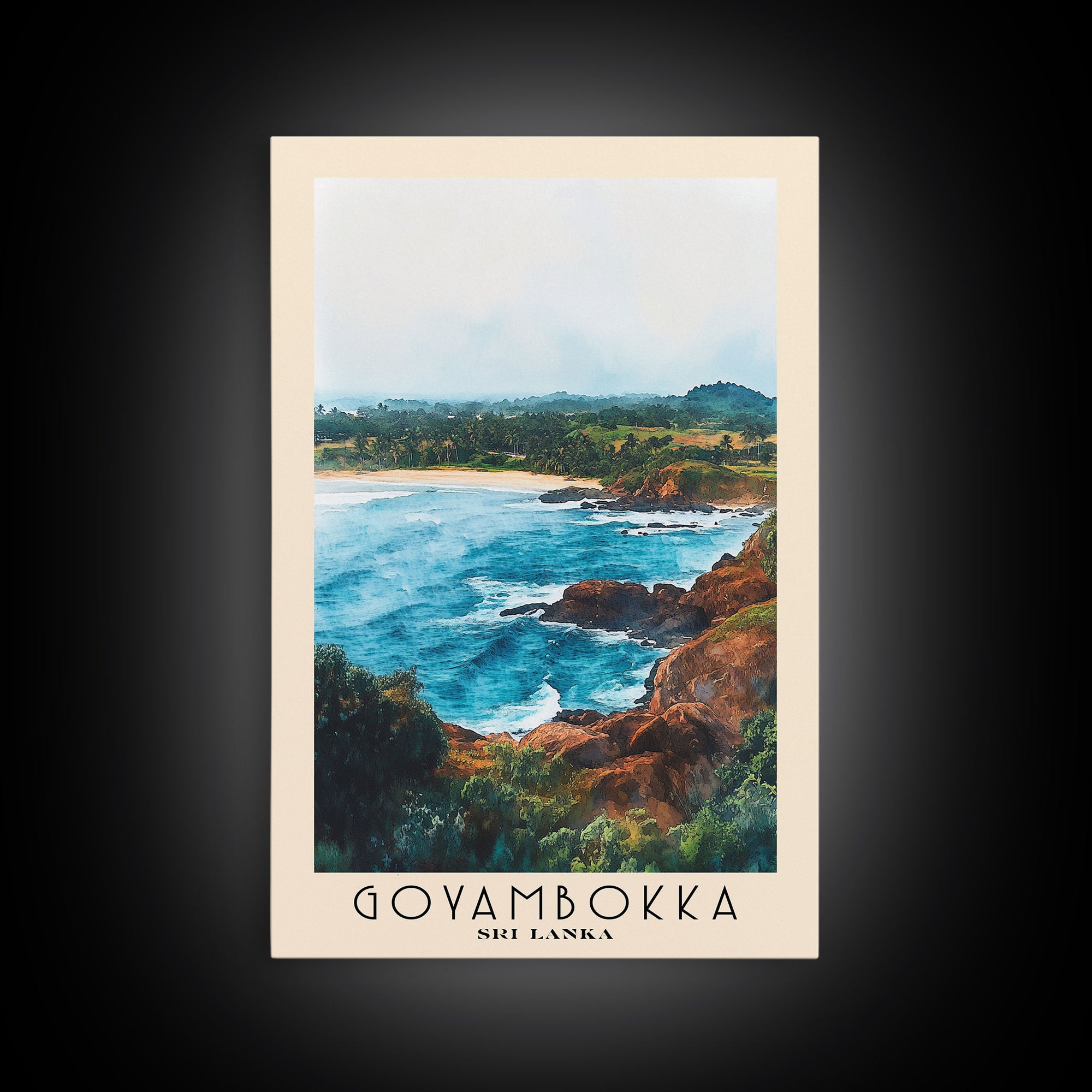 Goyambokka, Sri Lanka Watercolor Beach Print, Vacation Gift, Sri Lanka Wall Art, Framed Canvas Print, Framed Beach Painting