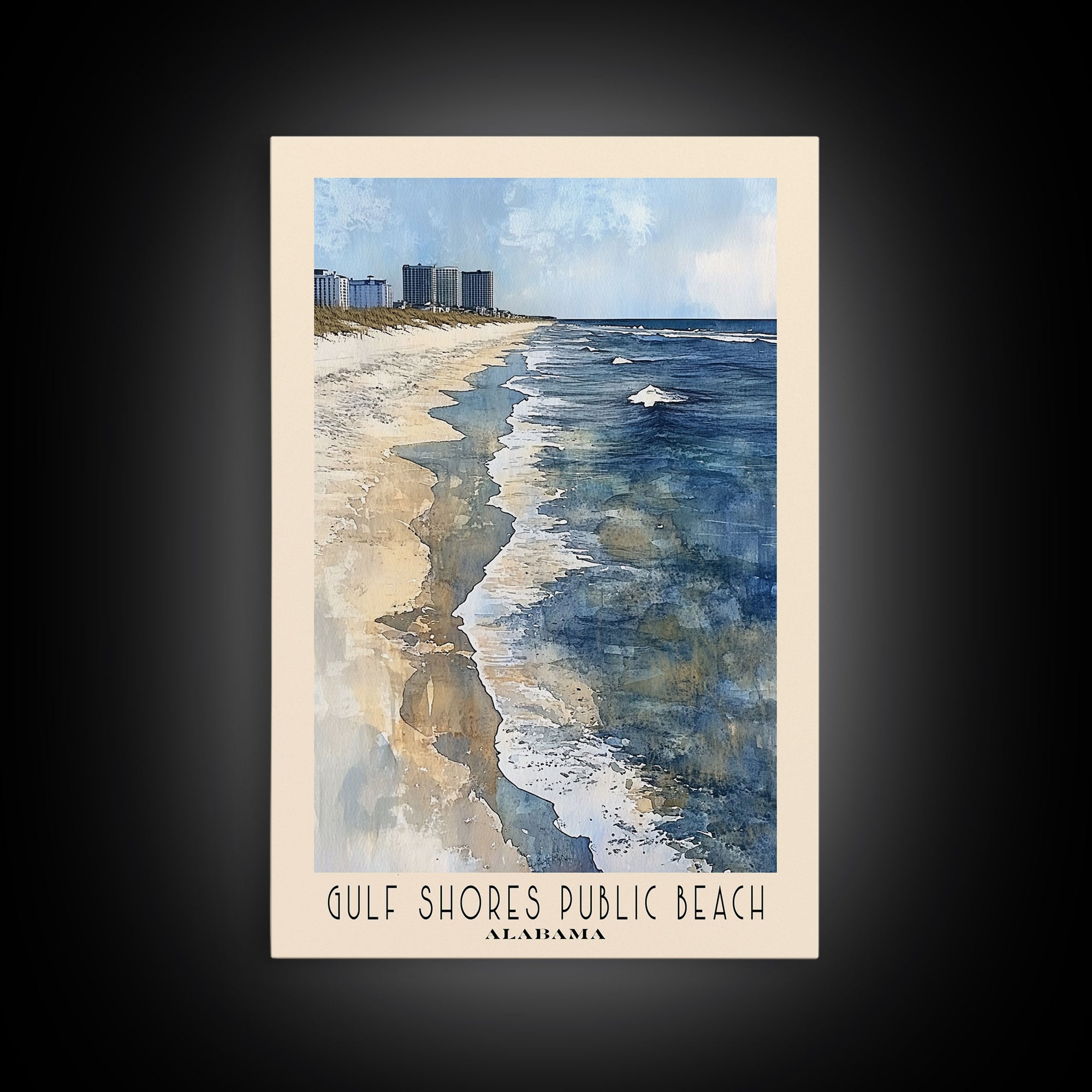 Gulf Shores Public Beach, Alabama Watercolor Print, Vacation Gift, Alabama Wall Art, Beach Painting, Beach Decor, Large Wall Art, Wood Frame Art