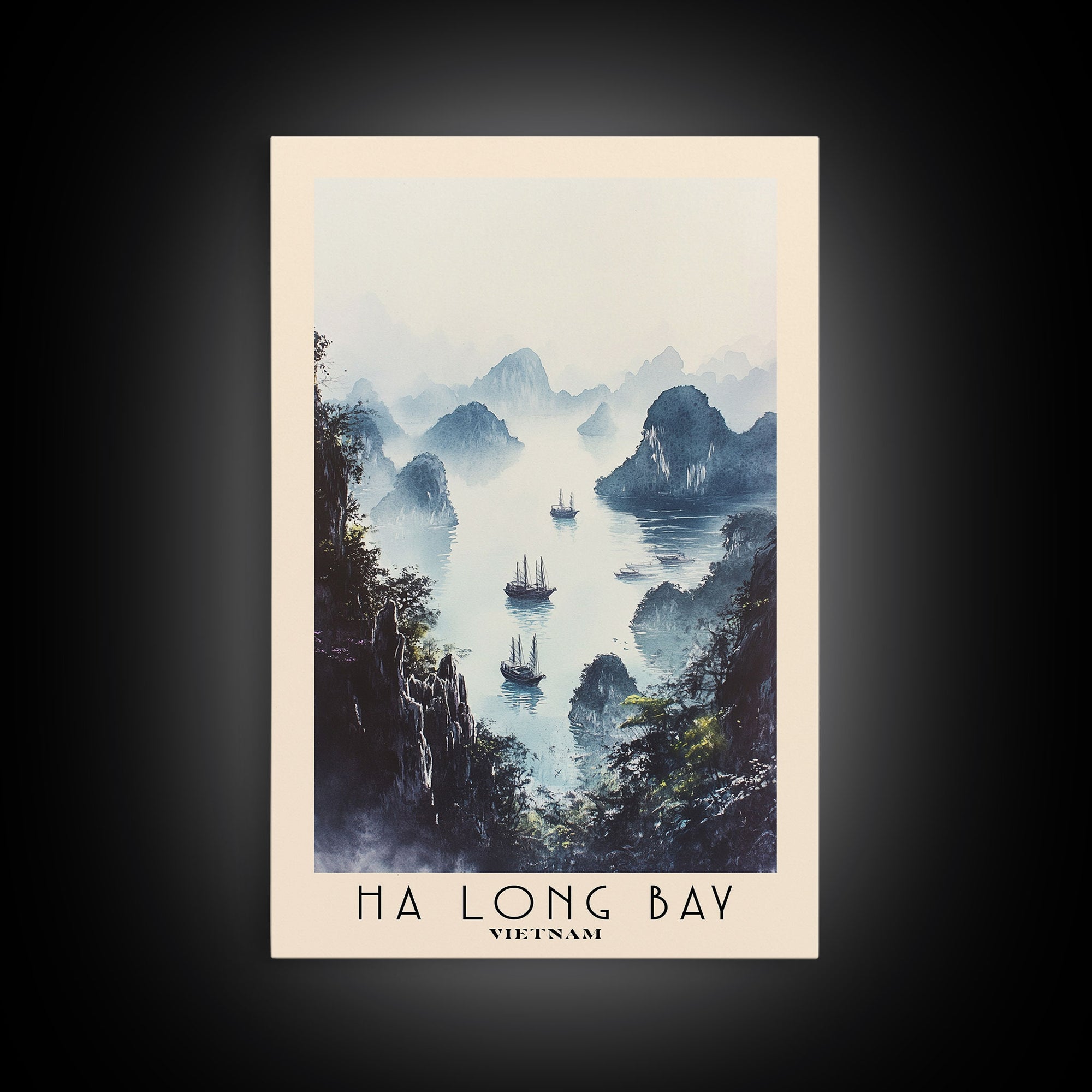 Ha Long Bay, Vietnam Watercolor Beach Print, Vacation Gift, Vietnam Wall Art, Framed Canvas Print, Framed Beach Painting