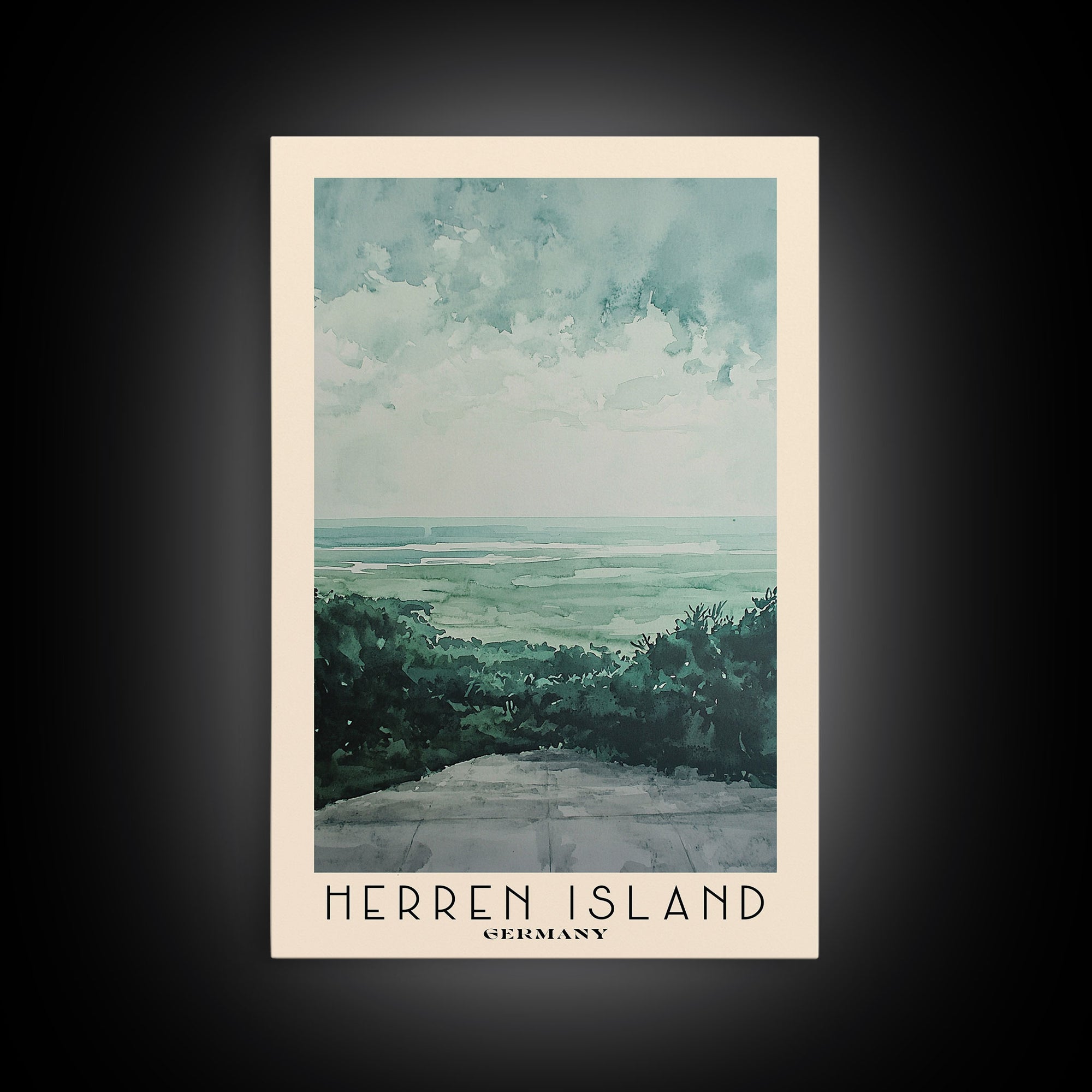 Herren Island, Germany Watercolor Print, Vacation Gift, Germany Wall Art, Beach Painting, Beach Decor, Large Wall Art, Wood Frame Art