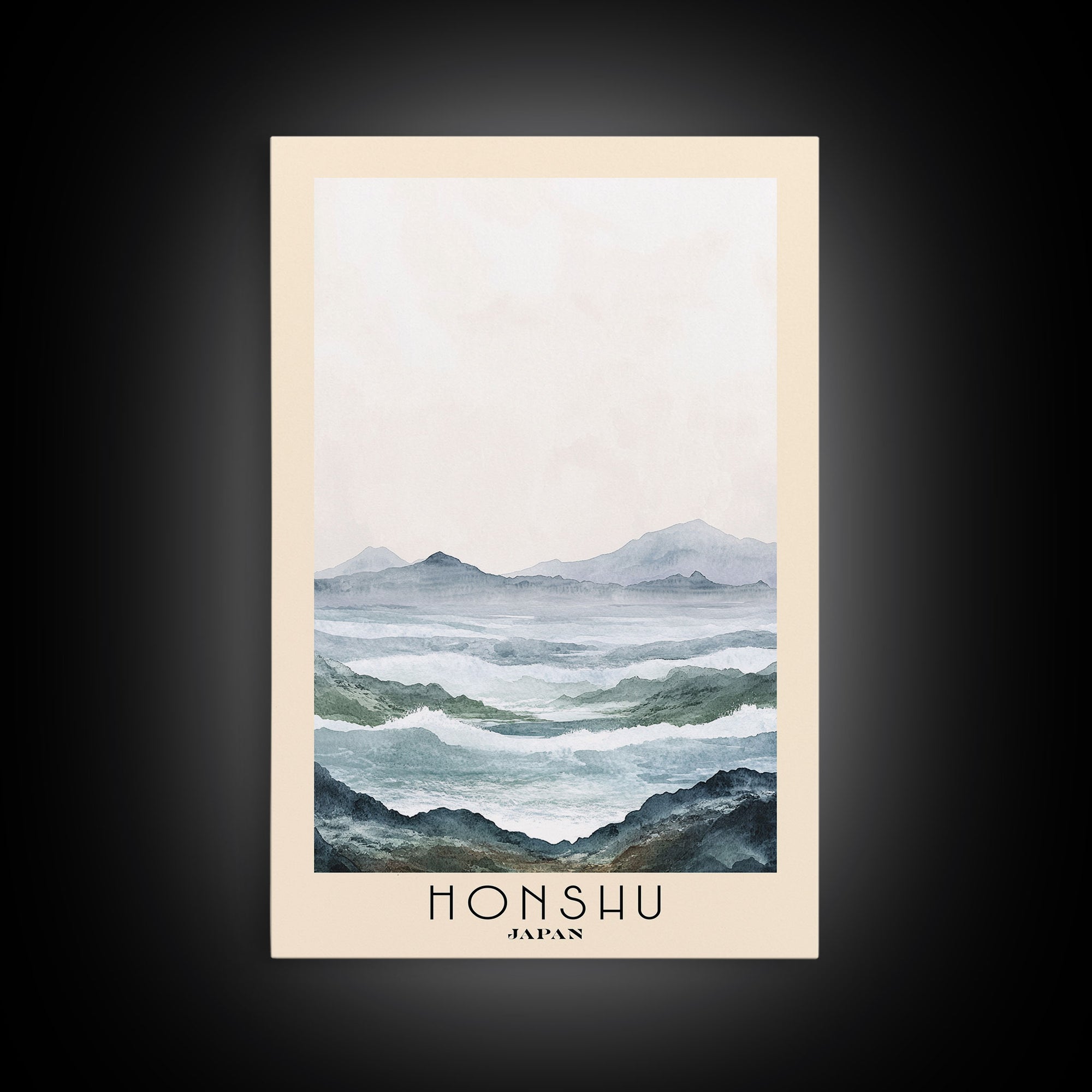 Honshu, Japan Watercolor Print, Vacation Gift, Japan Wall Art, Beach Painting, Beach Decor, Large Wall Art, Wood Frame Art