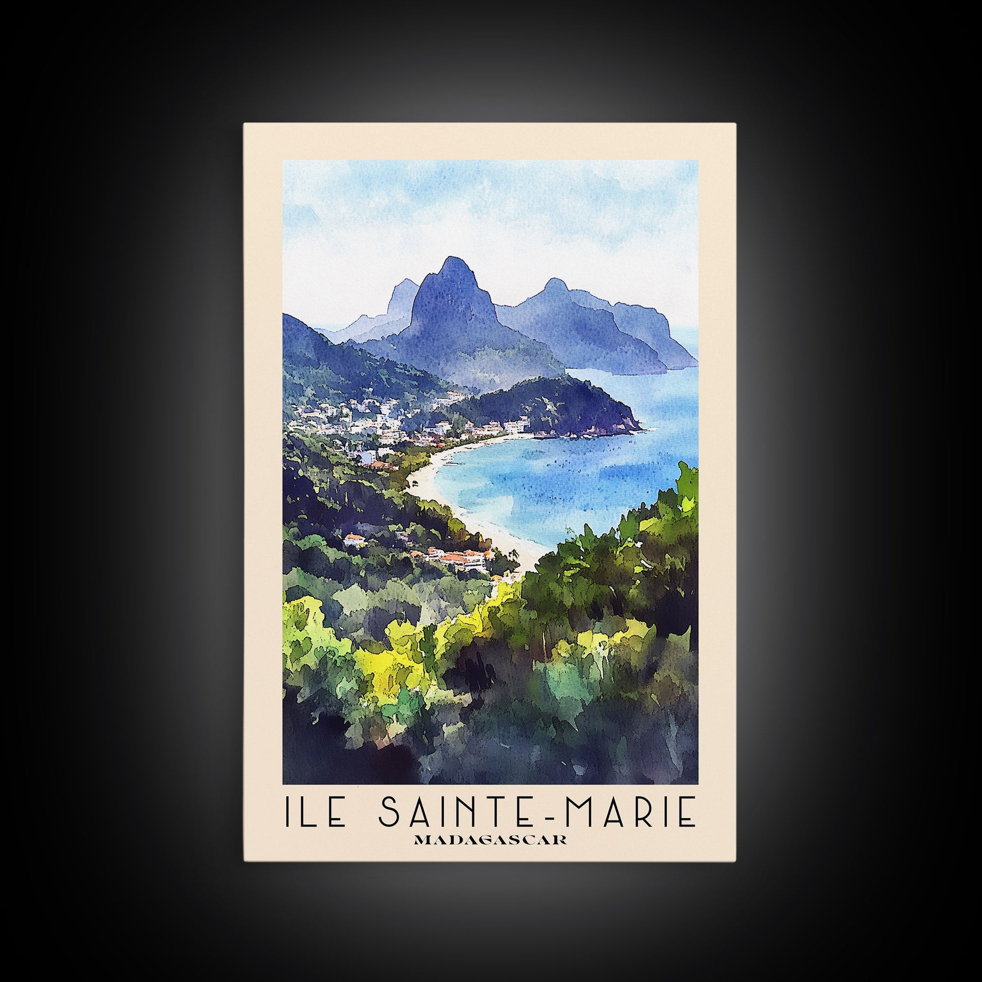 Ile Sainte-Marie, Madagascar Watercolor Print, Vacation Gift, Madagascar Wall Art, Beach Painting, Beach Decor, Large Wall Art, Wood Frame Art