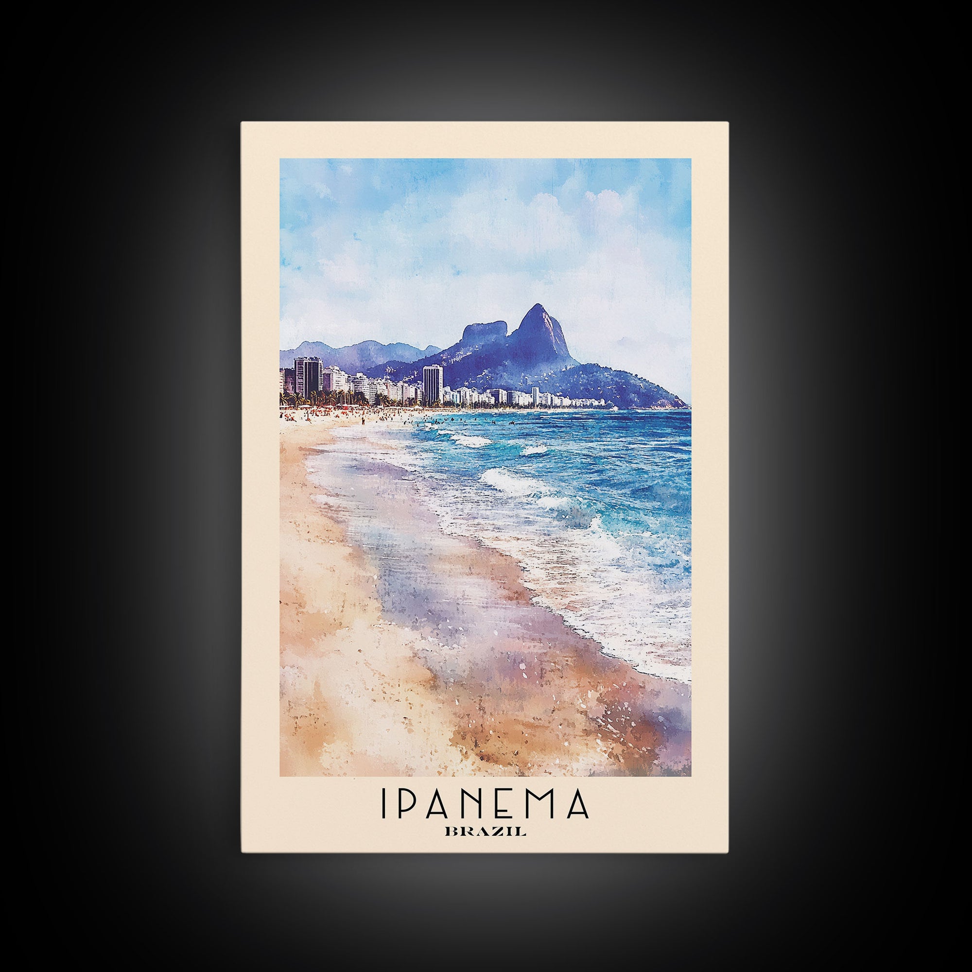 Ipanema, Brazil Watercolor Print, Vacation Gift, Brazil Wall Art, Beach Painting, Beach Decor, Large Wall Art, Wood Frame Art