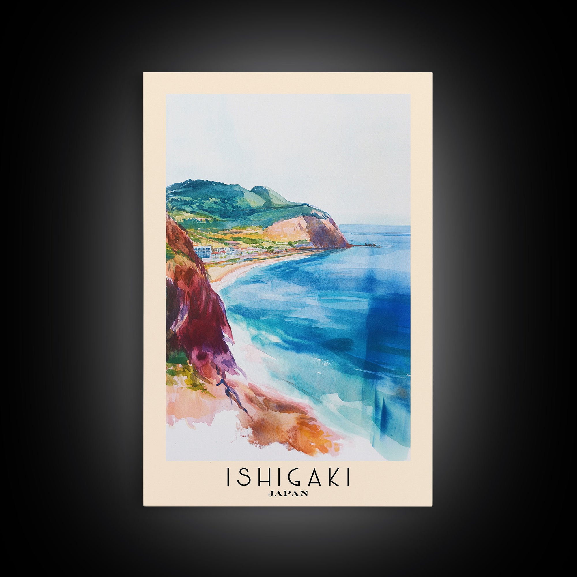 Ishigaki, Japan Watercolor Print, Vacation Gift, Japan Wall Art, Beach Painting, Beach Decor, Large Wall Art, Wood Frame Art